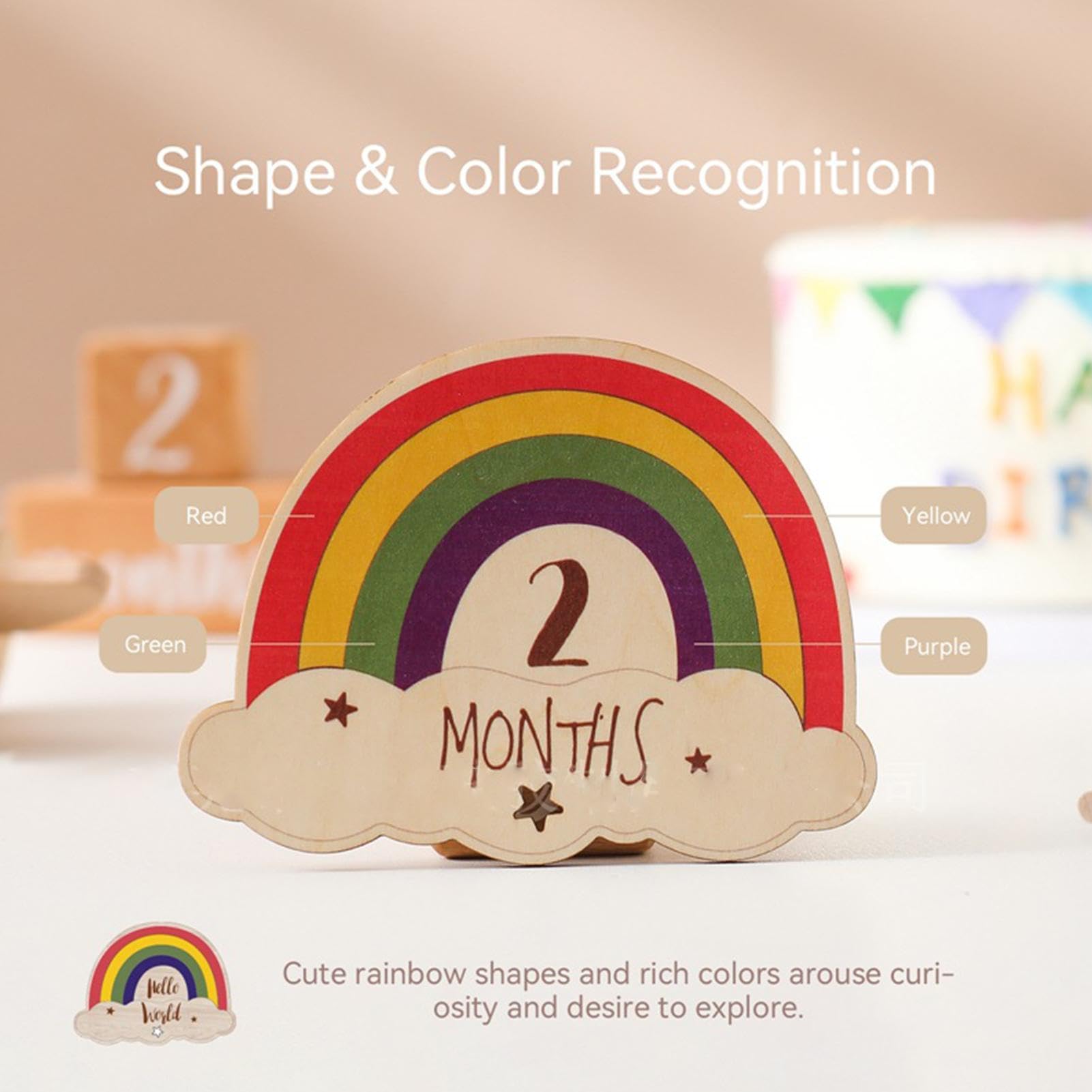 Rainbow Milestones Cards - Wooden Baby Monthly Signs, Colorful Baby Month Announcement, Baby Growth Tracker for Newborns & Infants - Perfect for Baby Showers, Monthly Photos, and Milestone Celebrations
