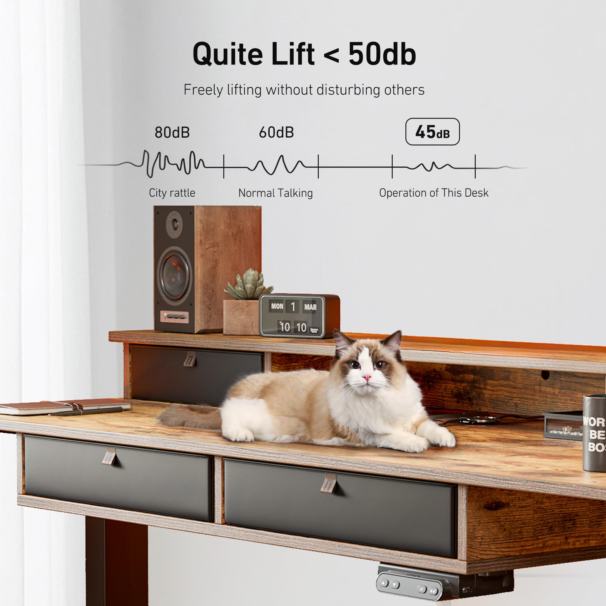FEZIBO 63 Inch Electric Height Adjustable Standing Desk with 4 Drawers & Storage Shelf, 63