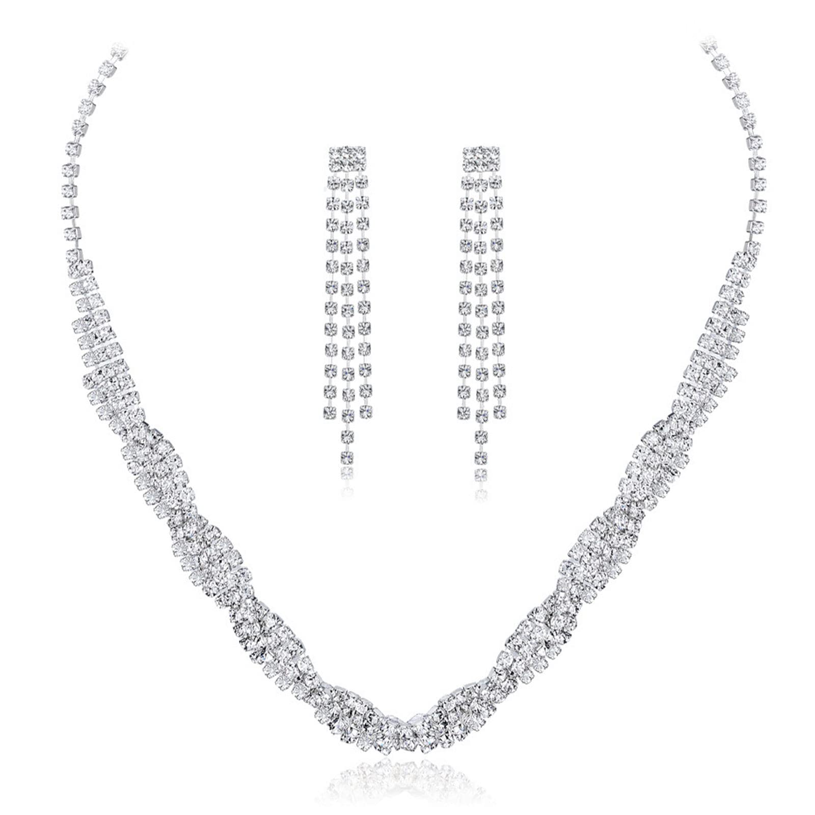 Sparkling Silver Bridal Jewelry Set - Crystal Necklace & Earrings for Weddings, Prom, Bridesmaids & Special Occasions | Elegant Accessories for Bridal Dresses & Evening Gowns