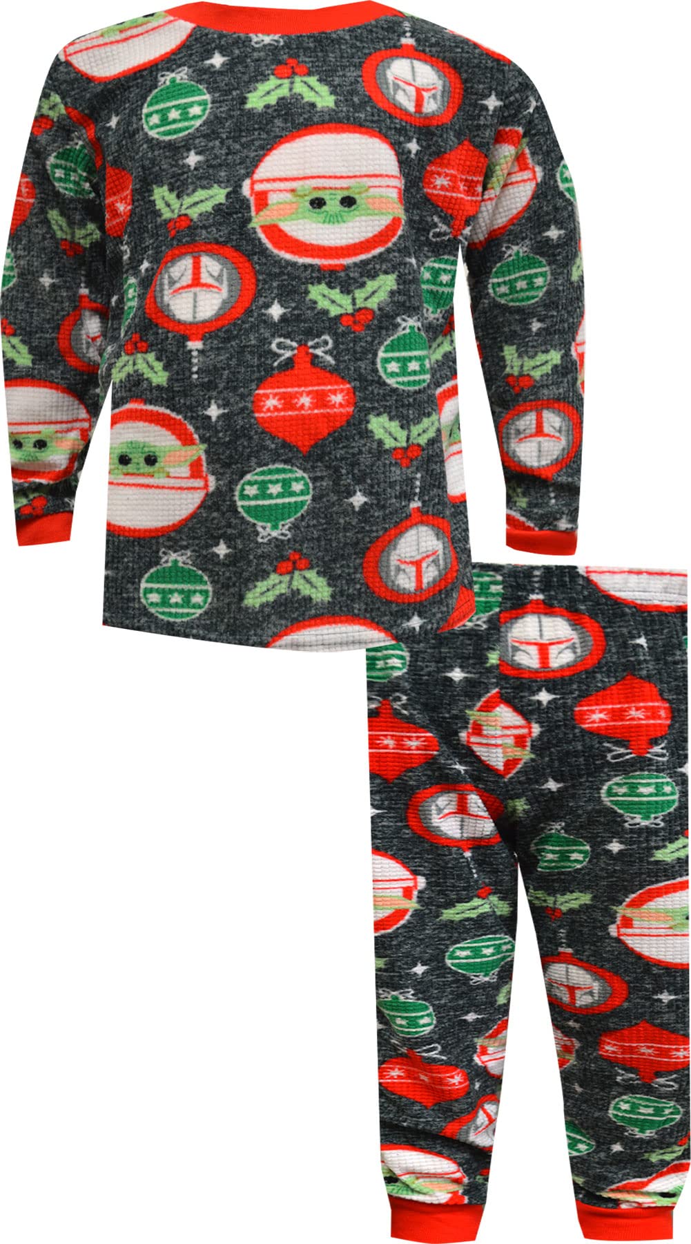 Star Wars Mandalorian Holiday Pajamas for Boys - Fleece Christmas Pajama Set with Power Waffle Design - Perfect for Christmas Morning, Holiday Parties & Cozy Winter Nights