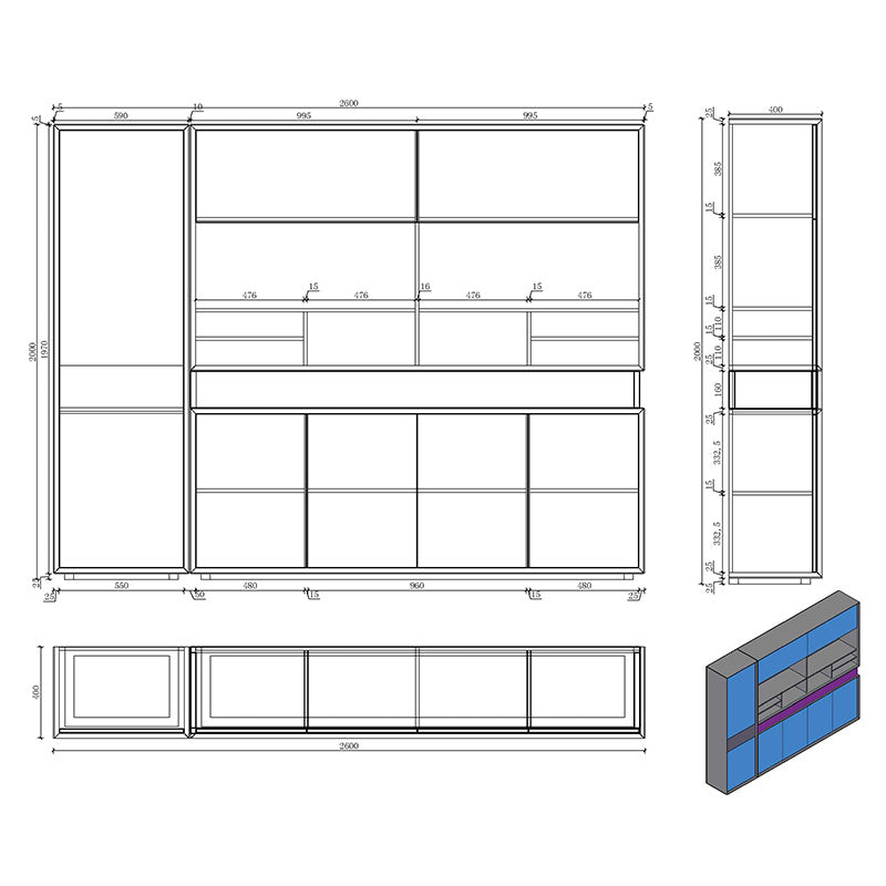 ARMANDO 2.6M Display Unit - Modern Hazelnut & Grey Shelving for Home & Office Organization - Perfect for Living Room, Bedroom, or Retail Store Display