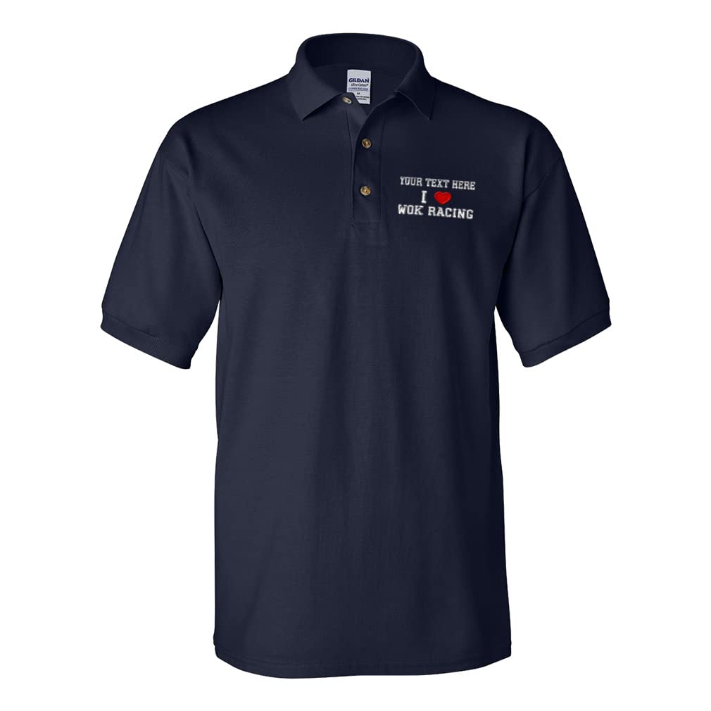 Custom Polo Shirts for Men - Love Wok Racing Red Heart Design | 100% Cotton Sports Apparel for Golf, Tennis & Casual Wear | Perfect Gift for Sports Lovers