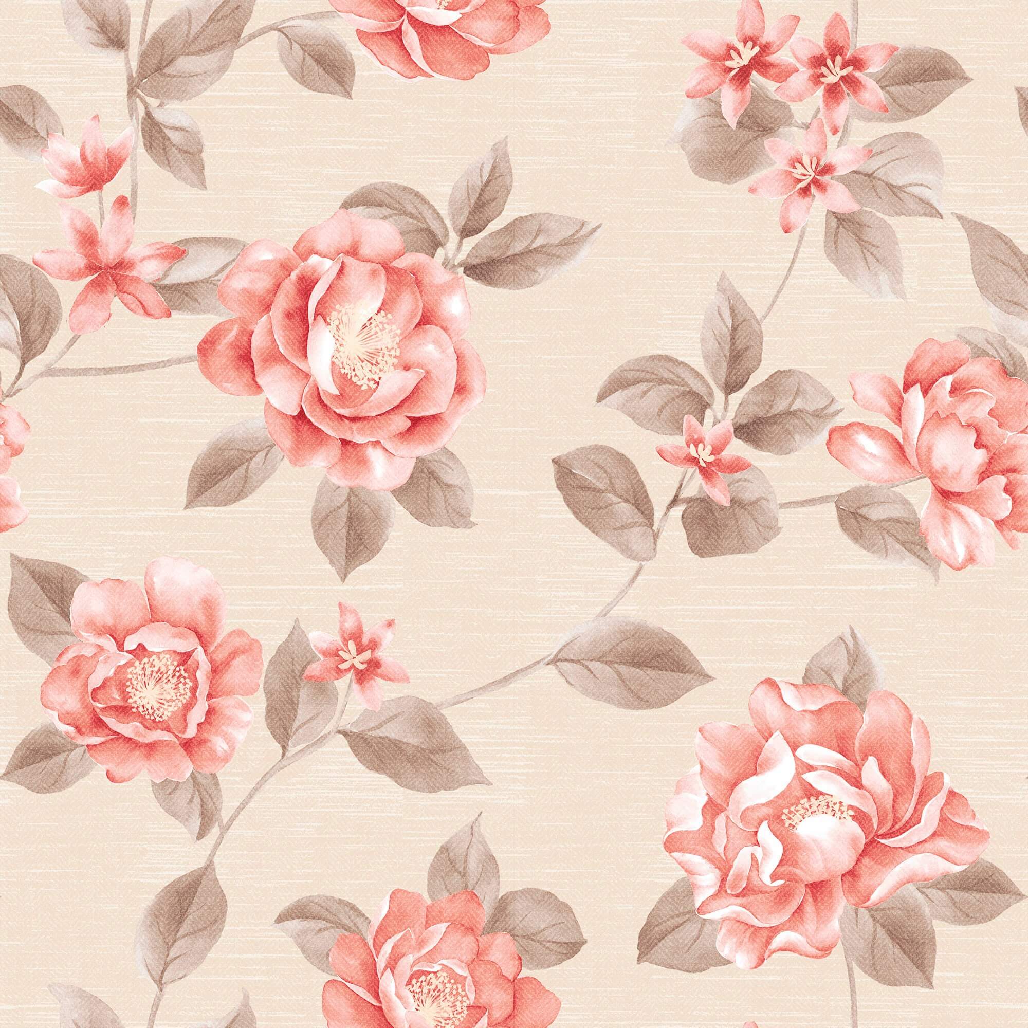 Pink and Beige Floral Peel and Stick Removable Wallpaper 0533 - Self-Adhesive Wall Decor for Bedroom, Nursery, Living Room & Office