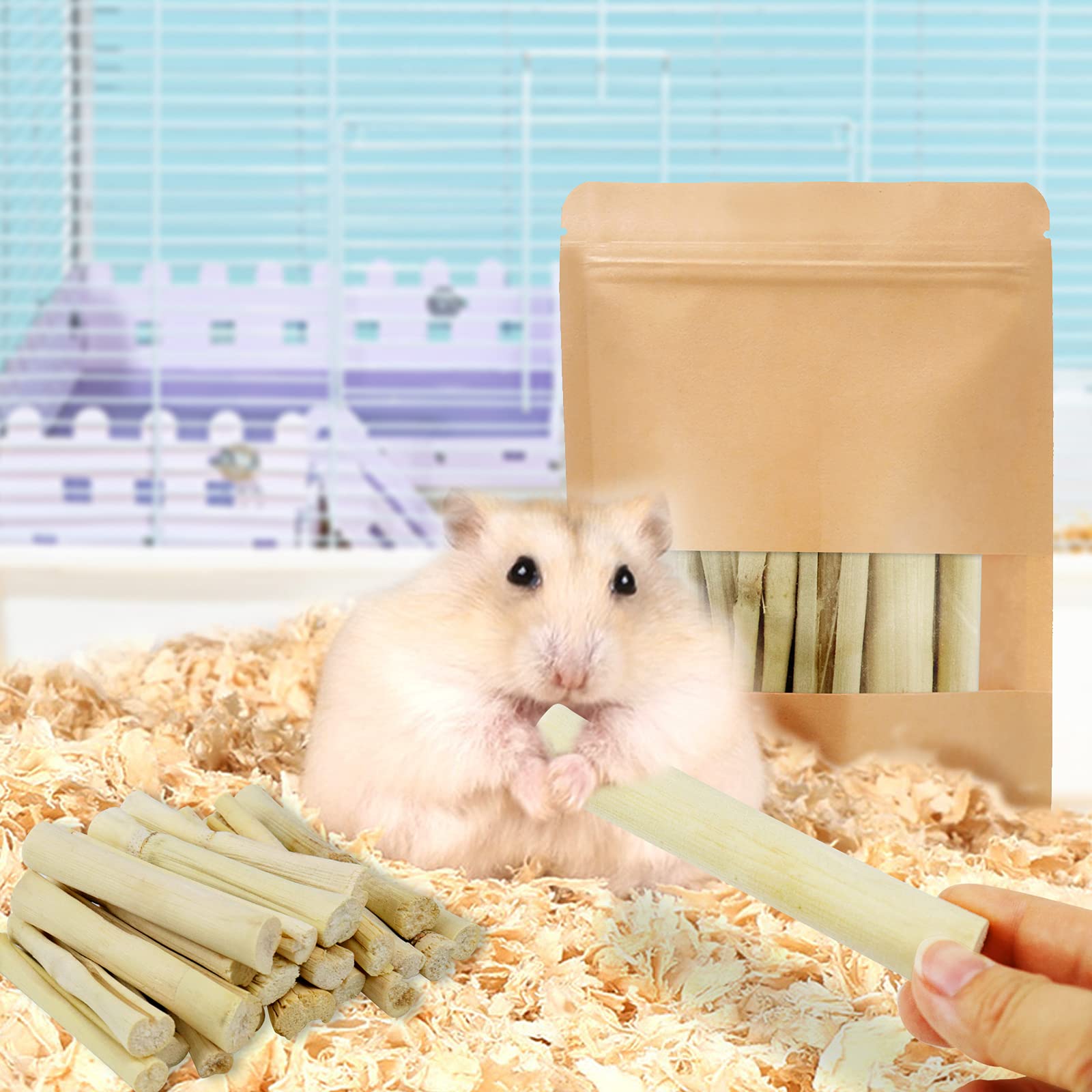 300g Barley Ears Sweet Bamboo Chew Sticks - Natural Teeth Cleaning Toys for Rabbits, Hamsters, Guinea Pigs & Small Pets - Perfect for Dental Health & Boredom Relief - Great for Cage Enrichment & Chewing Needs