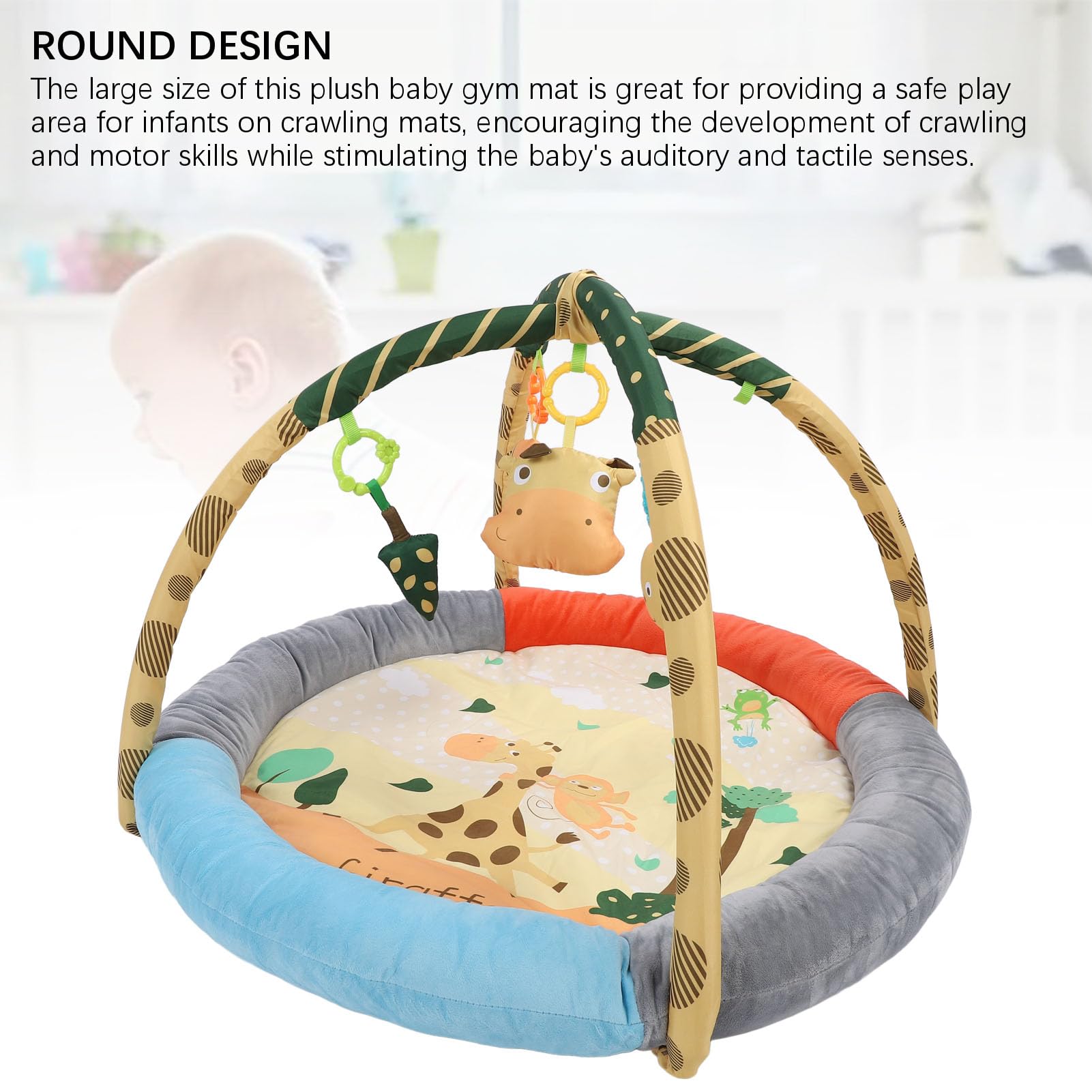 Soft Cotton Plush Baby Play Gym & Activity Mat with Pendant Toys - Breathable Tummy Time Mat for Infants, Round Shape with Raised Edges - Perfect for Newborn Development & Playtime