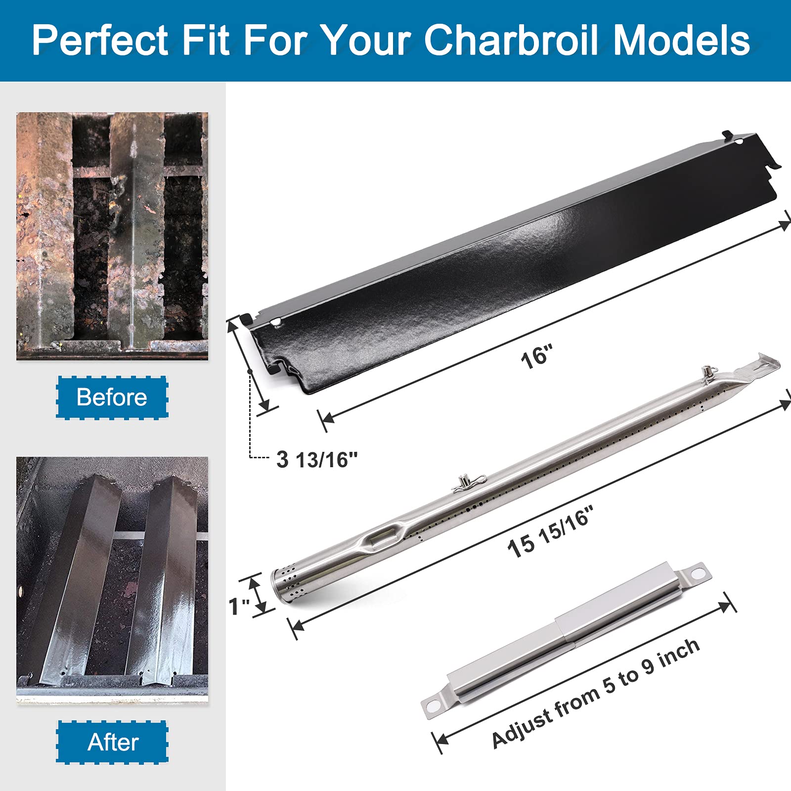 Criditpid Replacement Grill Parts Kit - Compatible with Charbroil 463243812, 463270614, 463243911, 463270612, 463246909, 463244011 - 2-Pack Heat Plates & Tent Burners for Tru Infrared 2 Burner Gas Grills - Perfect for Backyard BBQs, Camping & Outdoor Cooking