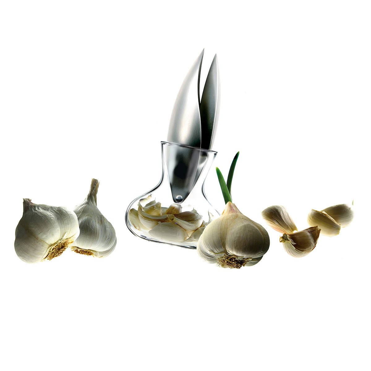 Premium Eva Solo Stainless Steel Garlic Press with Glass Container - Easy Squeeze for Fresh Garlic, Perfect for Cooking, Baking & Meal Prep