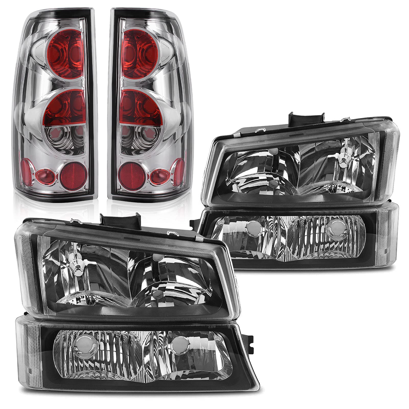 DWVO Headlights and Tail Lights Assembly for 2003-2006 Chevy Silverado 1500/2500HD/3500 - Black Housing Headlights & Clear Taillights Combo - Replacement for 03-04 Silverado 2500, 04-06 Silverado 3500 - Perfect for Off-Roading, Night Driving, and Vehicle Upgrades