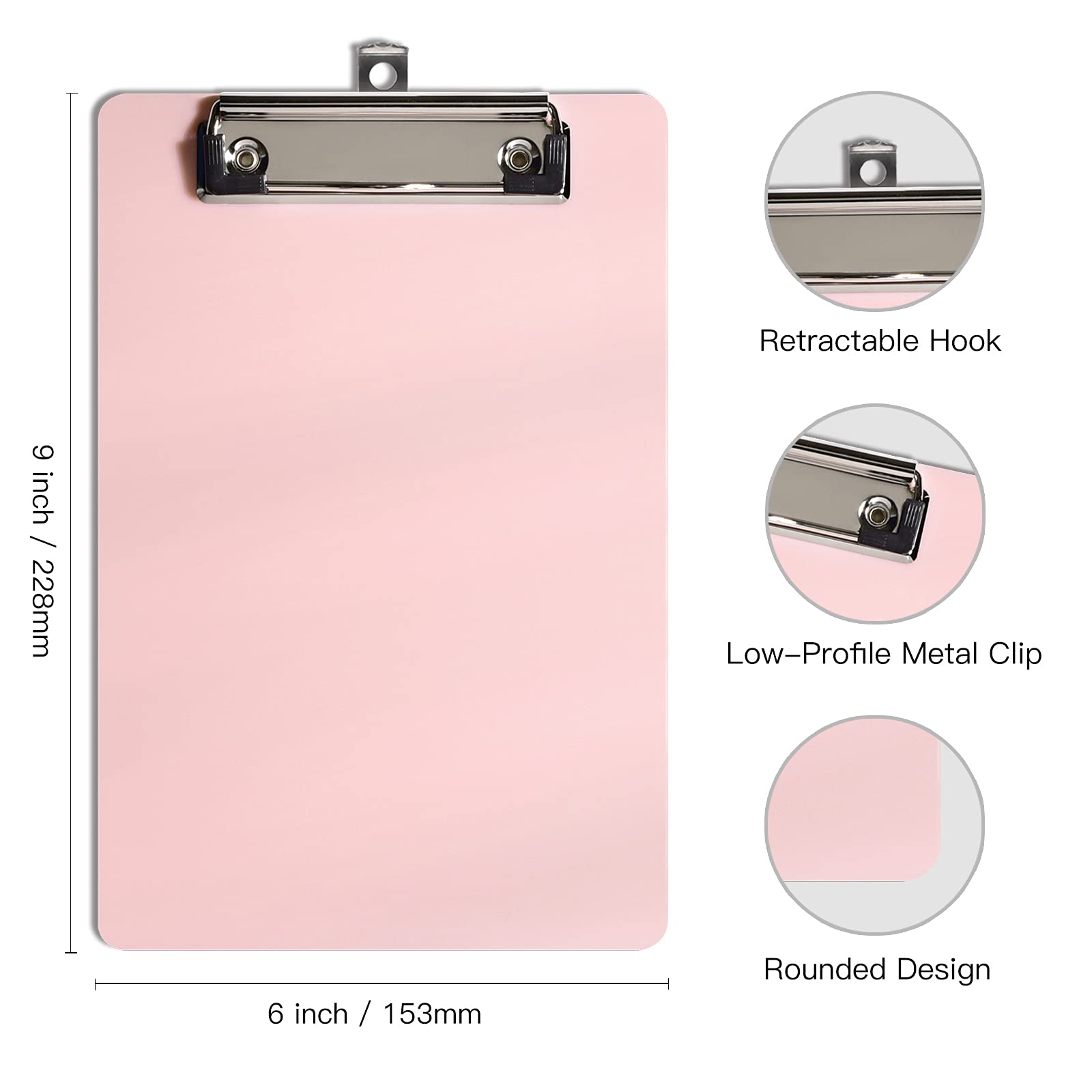 Hongri A5 Plastic Clipboard - 6x9 Inch Pink Mini Clip Board for Students, Kids & Office Use - Low Profile Clip, Lightweight & Durable School & Office Supplies - Perfect for Note Taking, Homework & Organizing Papers