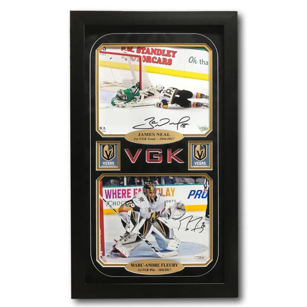 Marc Andre Fleury & James Neal Autographed 8x10 Photo - Vegas Golden Knights Framed Memorabilia - Perfect for Hockey Fans, Man Cave Decor & Sports Collectibles