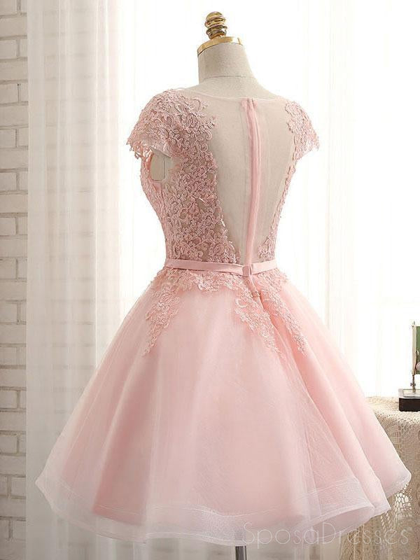 Elegant Cap Sleeve Pink Lace Beaded Tulle Short Homecoming Dress for Teens - Flirty Party Gown for Prom, Sweet 16 & Formal Events - Style CM368