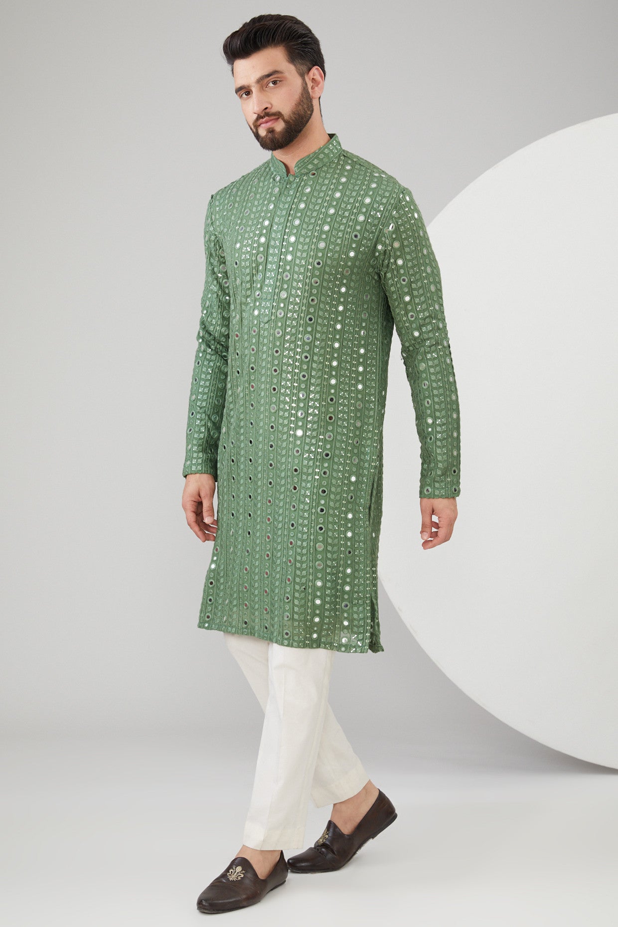 Elegant Mint Green Georgette Mirror Work Kurta for Women | Indian Embroidered Tunic Top | Perfect for Festivals, Weddings & Special Occasions