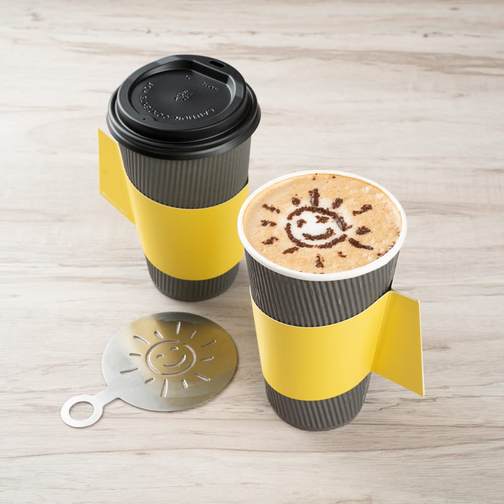 Restpresso Disposable Hot Coffee Sleeves with Handle - 1000 Pack Yellow Paper Cup Jackets for 12/16/20 oz Cups | Eco-Friendly Coffee Shop & Office Supplies for Takeout, Catering & Events