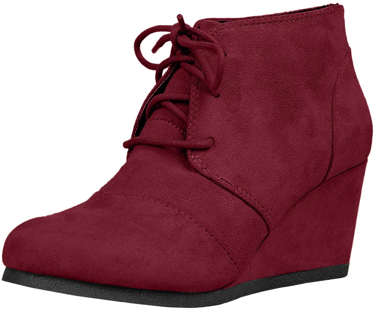 SODA Women's Rex Lace Up Ankle Boots Burgundy Size 6 - Stylish Casual & Office Wear Comfortable Booties for Fall Winter Outfits