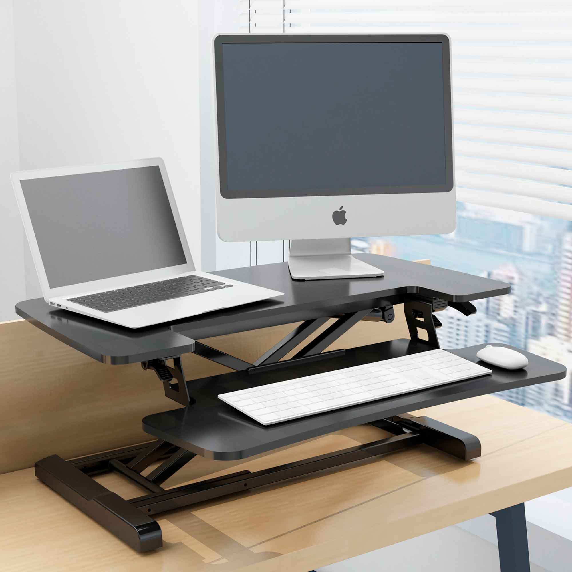 71cm Height Adjustable Standing Desk Converter Riser - 50cm Max Height, 15kg Weight Capacity - Ergonomic Workstation Solution for Home & Office Use