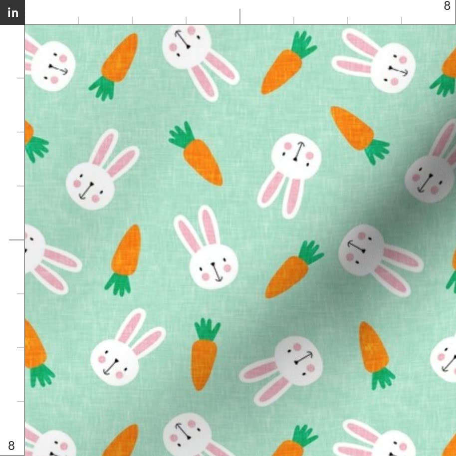 Small Scale Bunnies Mint Easter Spring Rabbit Bunny Carrot Printed Minky Fabric Fat Quarter - Soft Plush Material for Sewing Baby Blankets, Quilt Backing, DIY Crafts & Home Decor Projects