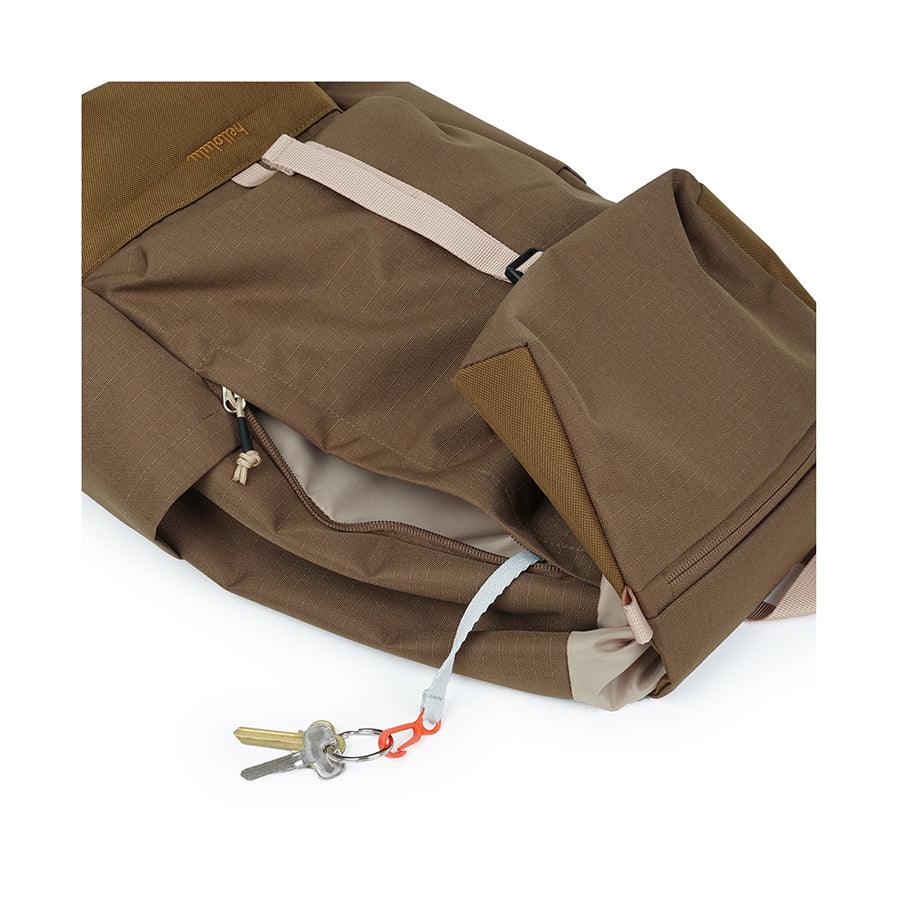 HELLOLULU Saro Utility Flap Backpack - Durable Travel & School Backpack for Women & Men - Stylish Mtan Khaki Color - Perfect for Hiking, Commuting & College Campus Use