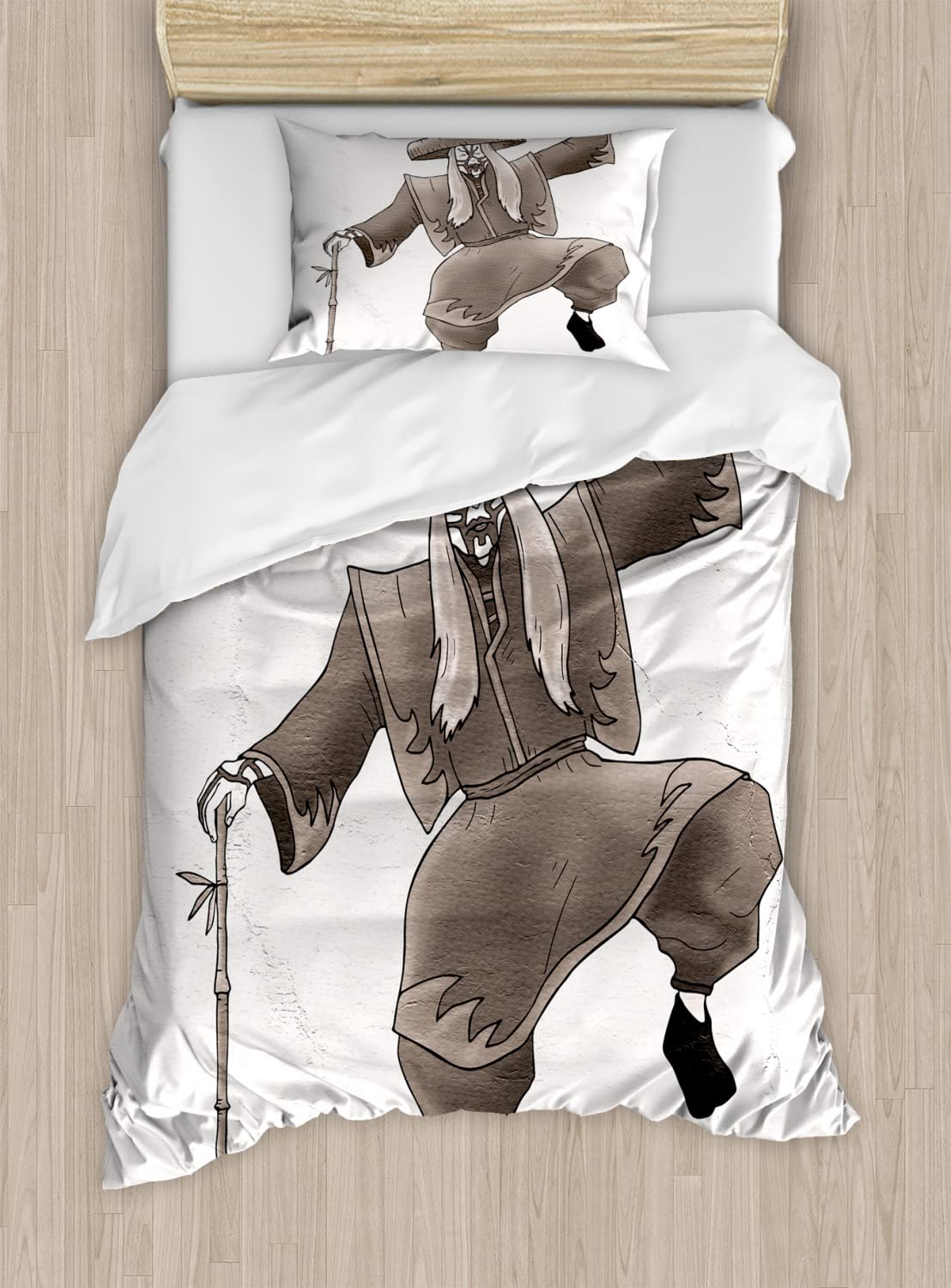 Ambesonne Kabuki Duvet Cover Set - Oriental Style Artist with Makeup & Costume Dance Art - 2 Pack King Size Bedding Set (2 Duvet Covers + 4 Pillowcases) in Umber White - Perfect for Themed Bedrooms, Japanese Decor & Cultural Home Styling