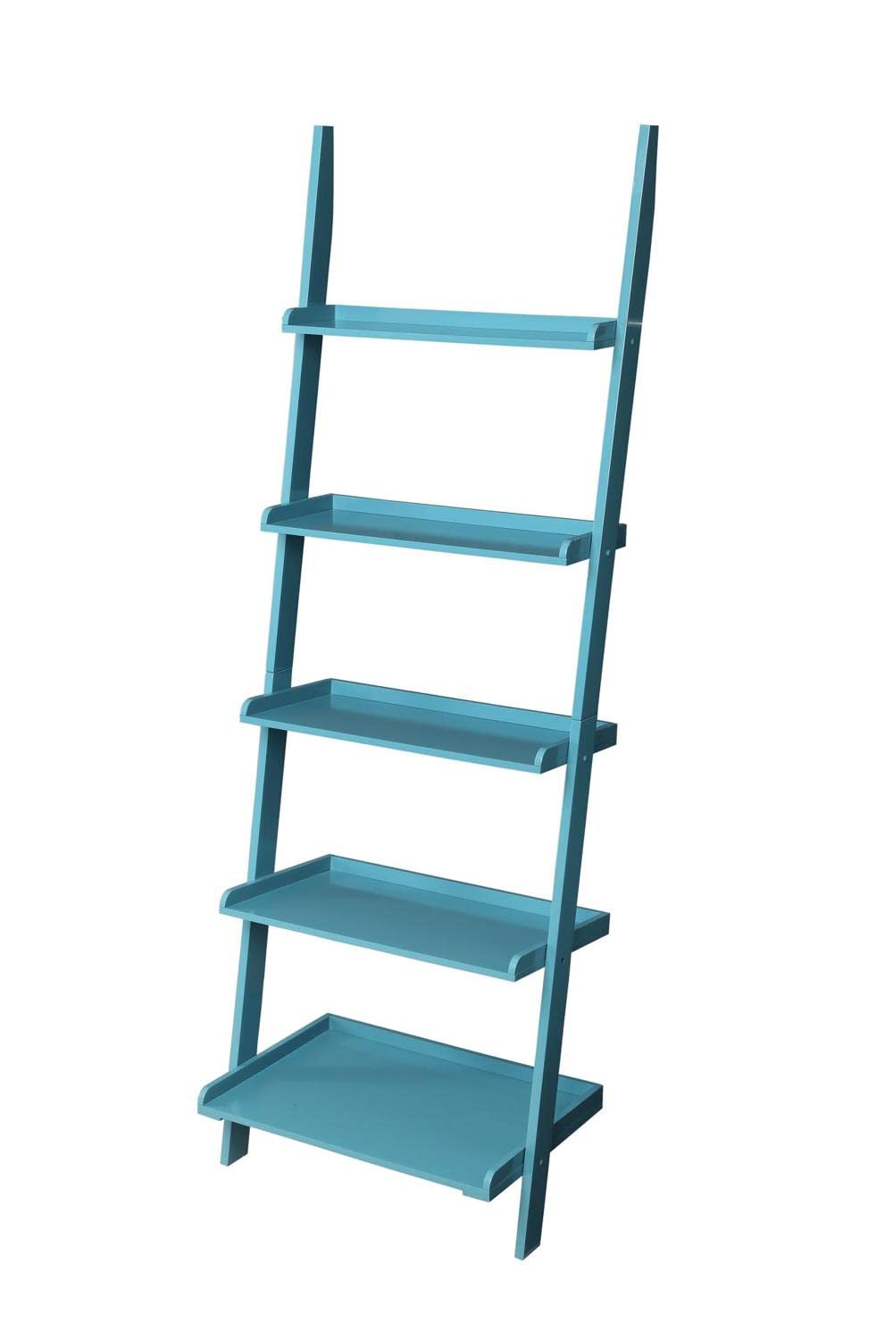 Convenience Concepts French Country Bookshelf Ladder in Blue - Rustic Wooden Shelf for Home Decor, Farmhouse Style Storage & Display | Perfect for Living Room, Bedroom or Office Organization