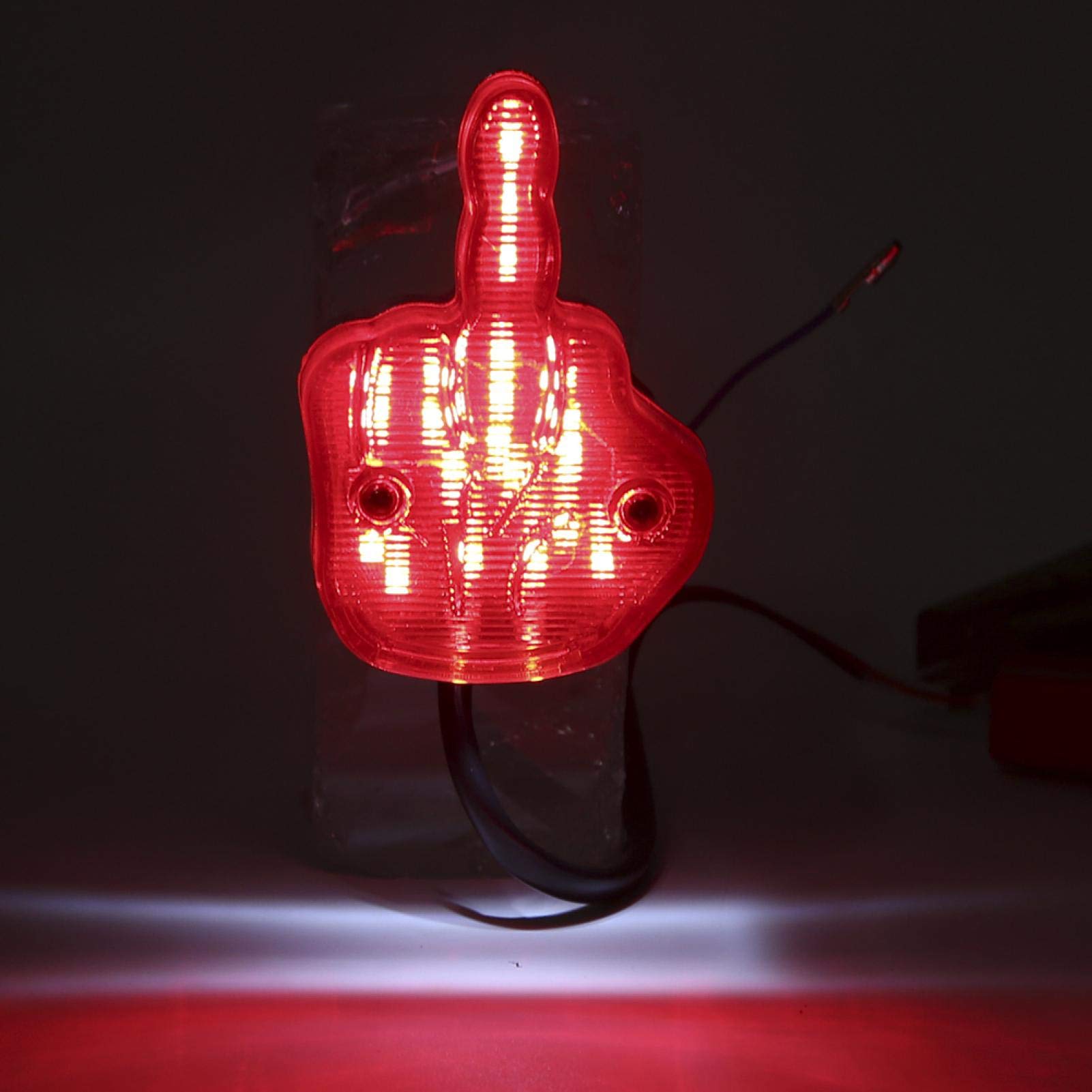 Qiilu 12V LED Motorcycle Tail Light - Unique Middle Finger Design Brake & Running Light for Most Motorcycles, Bicycles & Dirt Bikes | Waterproof Rear Light for Night Riding & Off-Road Adventures