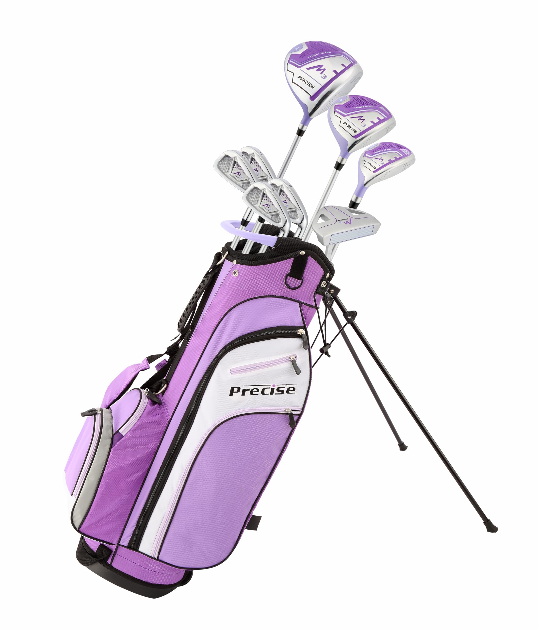 **Precise M3 Ladies Complete Right Handed Golf Club Set – Lightweight Graphite Shafts, Stand Bag with Storage Pockets & Dual Straps – Perfect for Beginners & Intermediate Female Golfers | Ideal for Driving Range & Course Play**