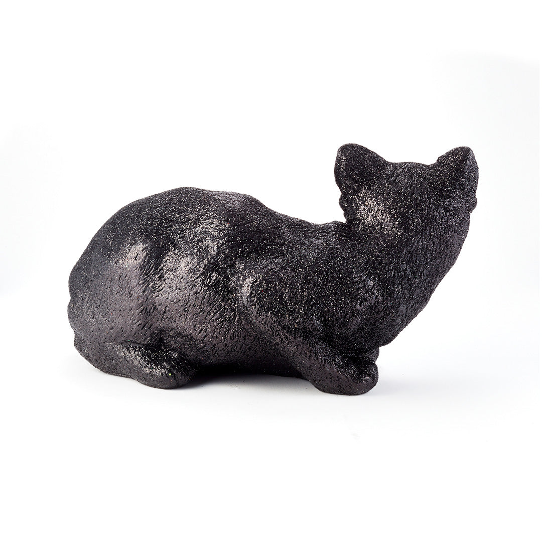 Black Glitter Crouching Cat Statue - Elegant Home Decor for Halloween, Christmas & Party Decoration | Perfect Gift for Cat Lovers