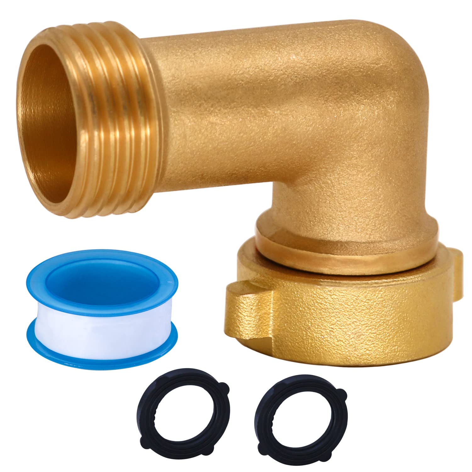 90-Degree Brass Garden Hose Elbow Connector - Heavy-Duty RV Water Intake Adapter - 3/4-Inch GHT Male & Female Pipe Fitting - Perfect for RV Camping, Garden Irrigation & Outdoor Watering Systems