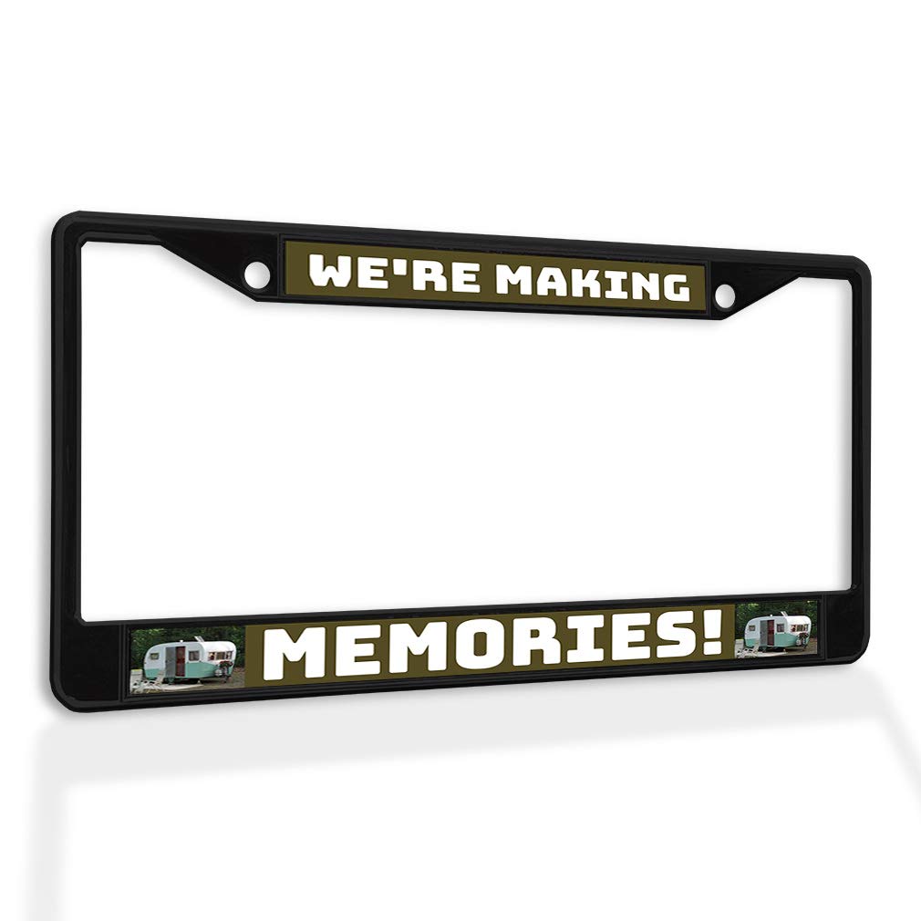 Premium Metal Insert License Plate Frame - Durable & Weatherproof RV Camping Car Accessories (Black, 2 Holes, Solid Insert) - Perfect for Road Trips & Outdoor Adventures