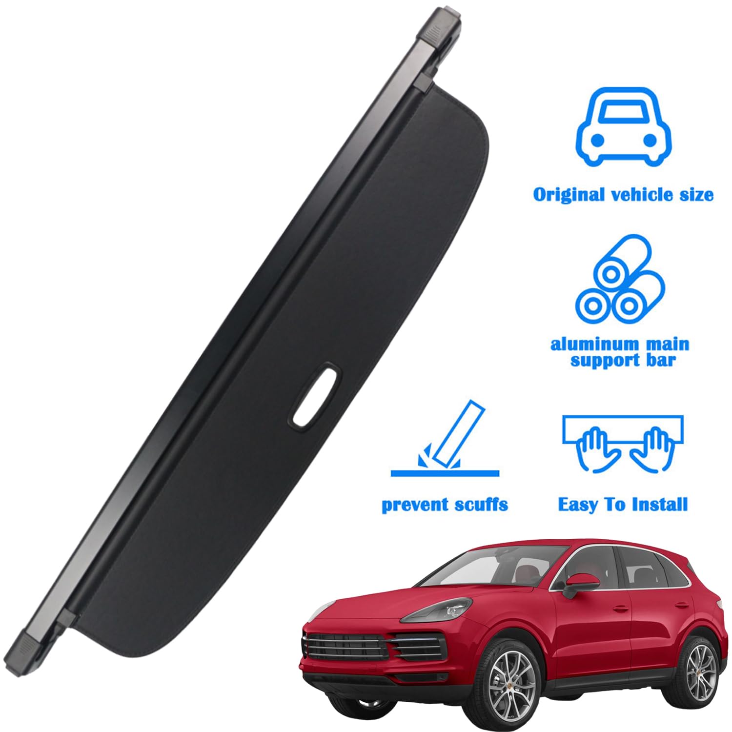 Marretoo Retractable Cargo Cover for Porsche Cayenne 2019-2024 | Black SUV Trunk Security Shade | Factory Style Accessories | Perfect for Road Trips, Grocery Hauling & Vehicle Protection