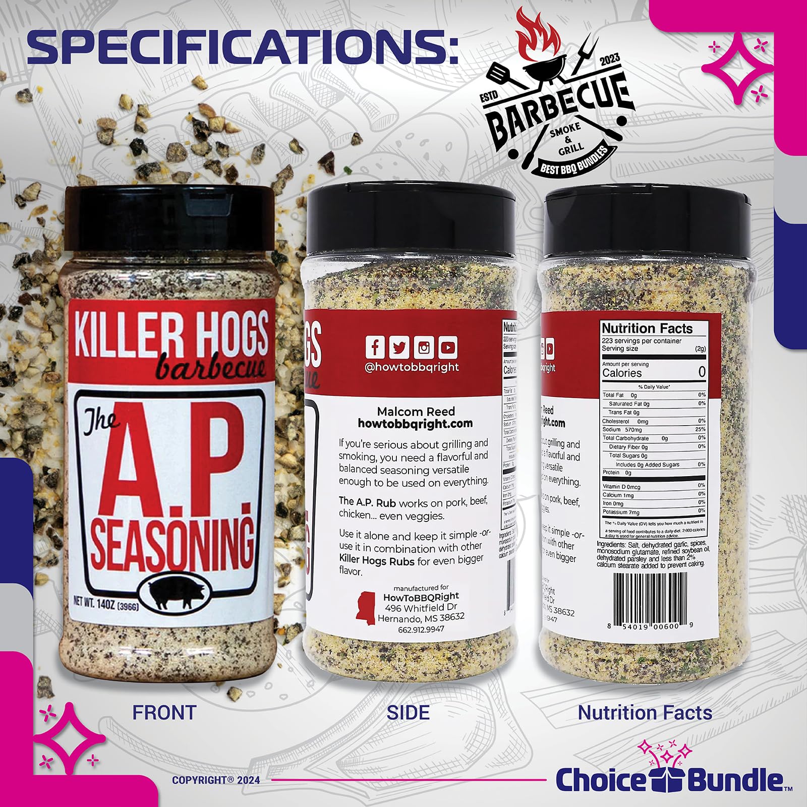 Premium Killer Hogs AP Seasoning BBQ Rub - All-Purpose Meat Seasoning (2-Pack, 28 oz) with Free BBQ Guide & Bottle Opener - Perfect for Grilling, Smoking, and Outdoor Cooking