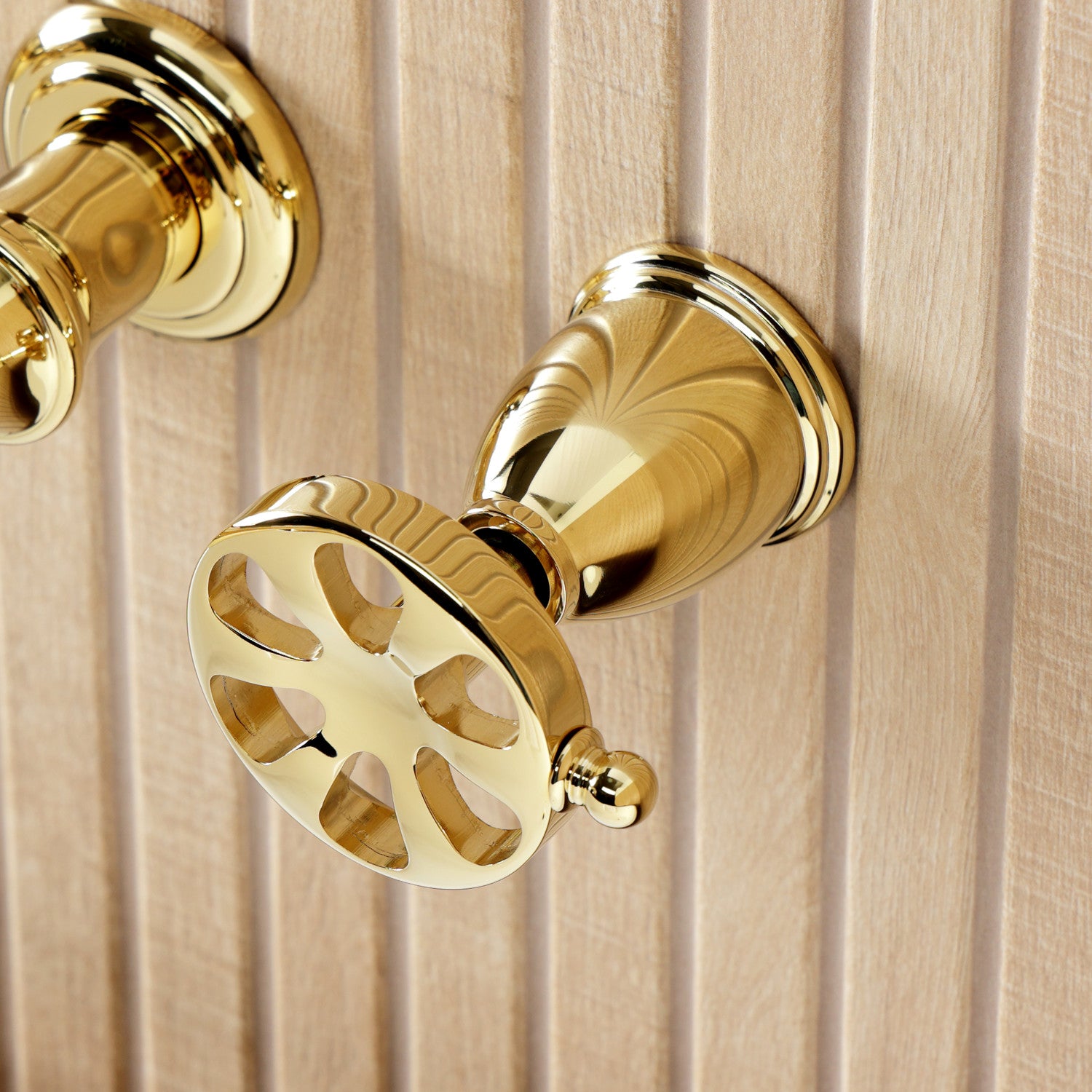 Belknap KS5022RX 3-Hole Wall Mount Roman Tub Faucet with Two Handles - Polished Brass Finish for Bathroom & Spa - Perfect for Freestanding Tubs, Luxury Bathrooms & Home Renovations