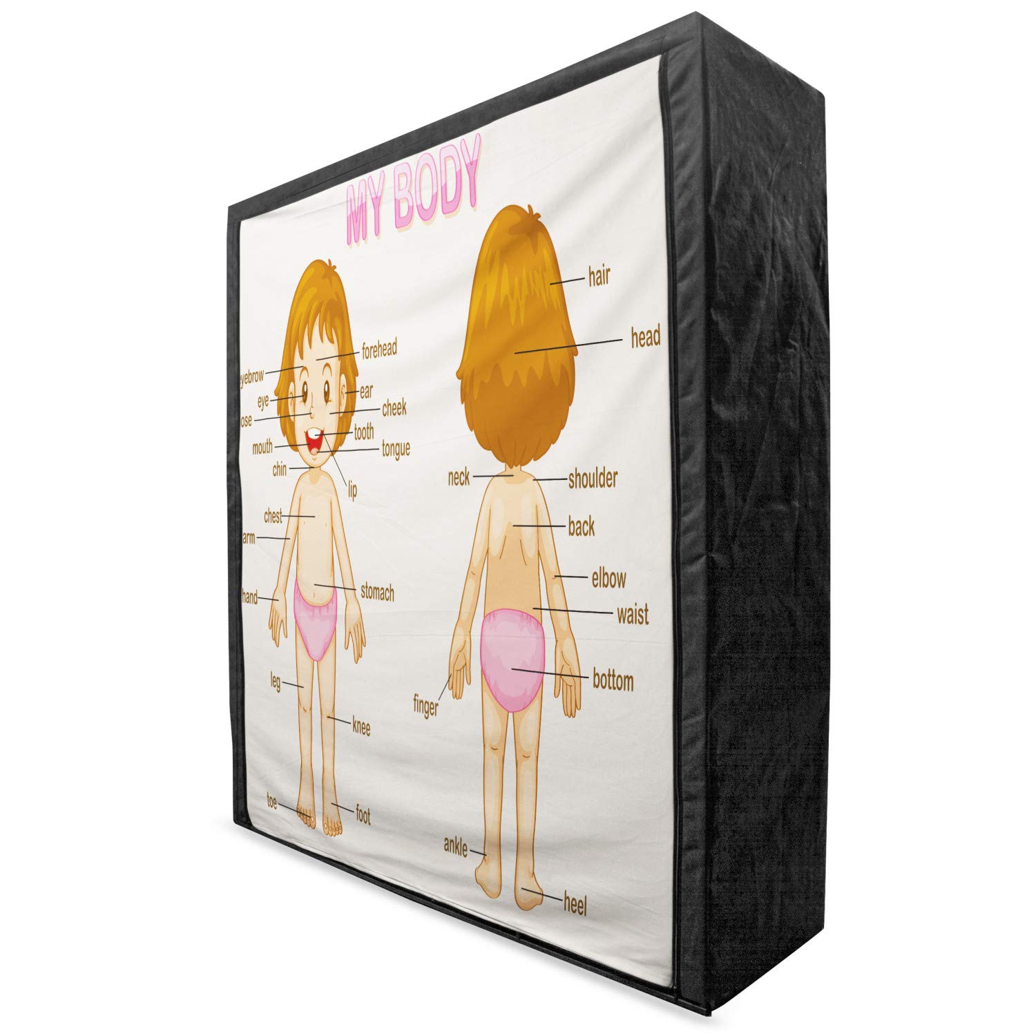 Ambesonne Science Themed Portable Fabric Wardrobe - Cartoon Girl Body Parts Educational Design, 59 Inch Clothing Organizer with Shelves for Bedroom Storage (Pale Pink/Brown/Cream) | Perfect for Kids' Rooms, Dorm Organization & Space-Saving Closet Solutions