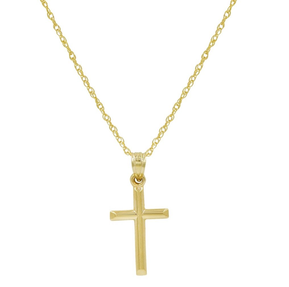 10K Yellow Gold Petite Cross Pendant Necklace for Women - 18