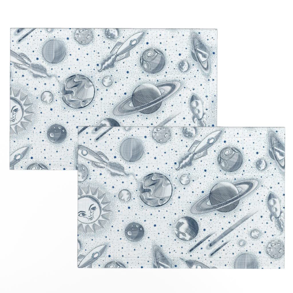 Spoonflower Linen Cotton Canvas Placemats Set of 2 - Faraway Galaxy Toile Midcentury Modern Whimsical Atomic Age Print | Elegant Dining Table Decor for Dinner Parties & Home Decor