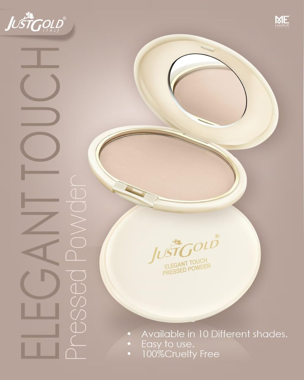 JustGold Perfect Pressed Powder 913 - Long Lasting Oil Control & Weightless Finish Compact Powder (Shade 01) | Matte Makeup for Oily Skin, Daily Wear & Touch-Ups