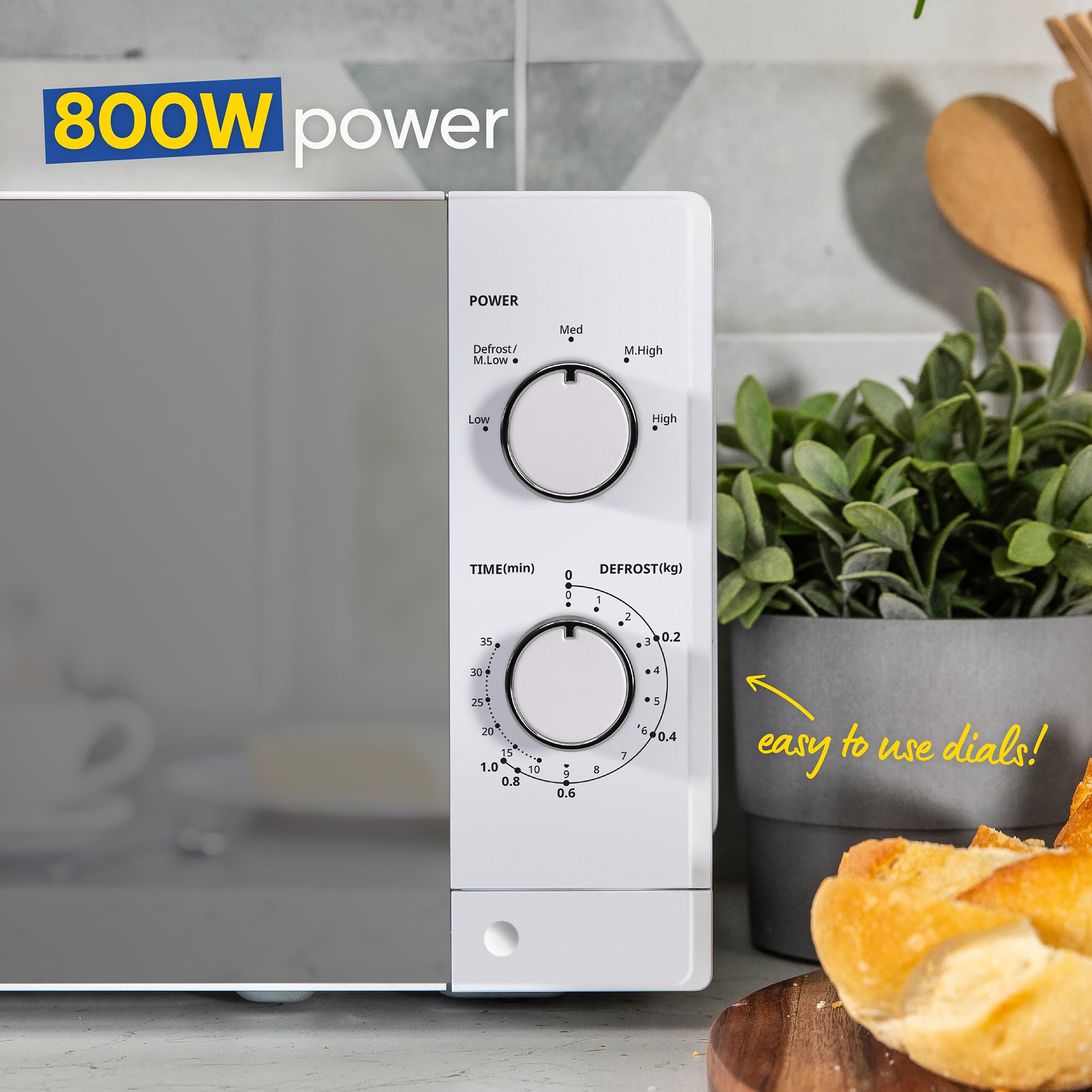 Russell Hobbs 20L 800W White Manual Microwave Oven - 5 Power Levels, Timer & Defrost Function, Easy Clean RHM2027 - Perfect for Small Kitchens, Dorms & Office Break Rooms