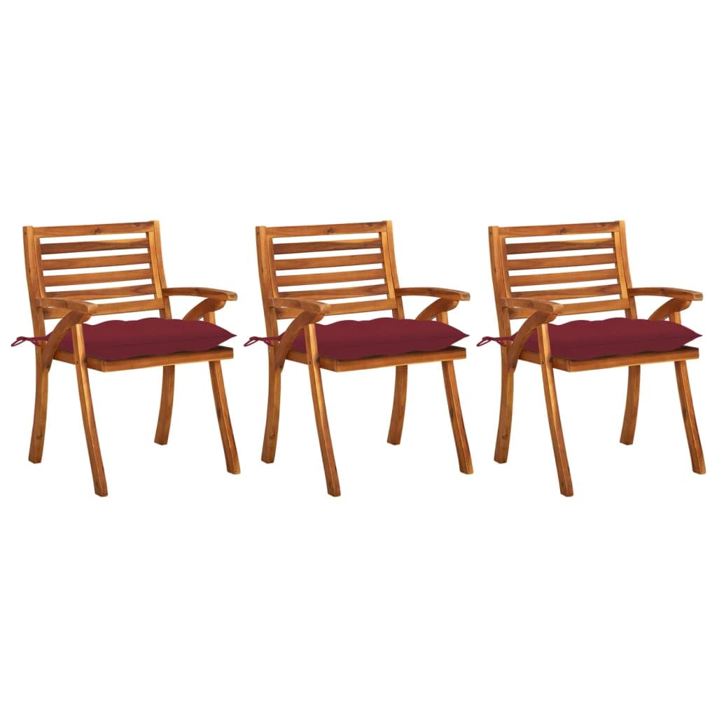 vidaXL 3-Piece Acacia Wood Patio Dining Chairs Set with Cushions - Weather-Resistant Outdoor Furniture for Garden, Balcony, Backyard & Terrace - Perfect for Al Fresco Dining & Relaxing