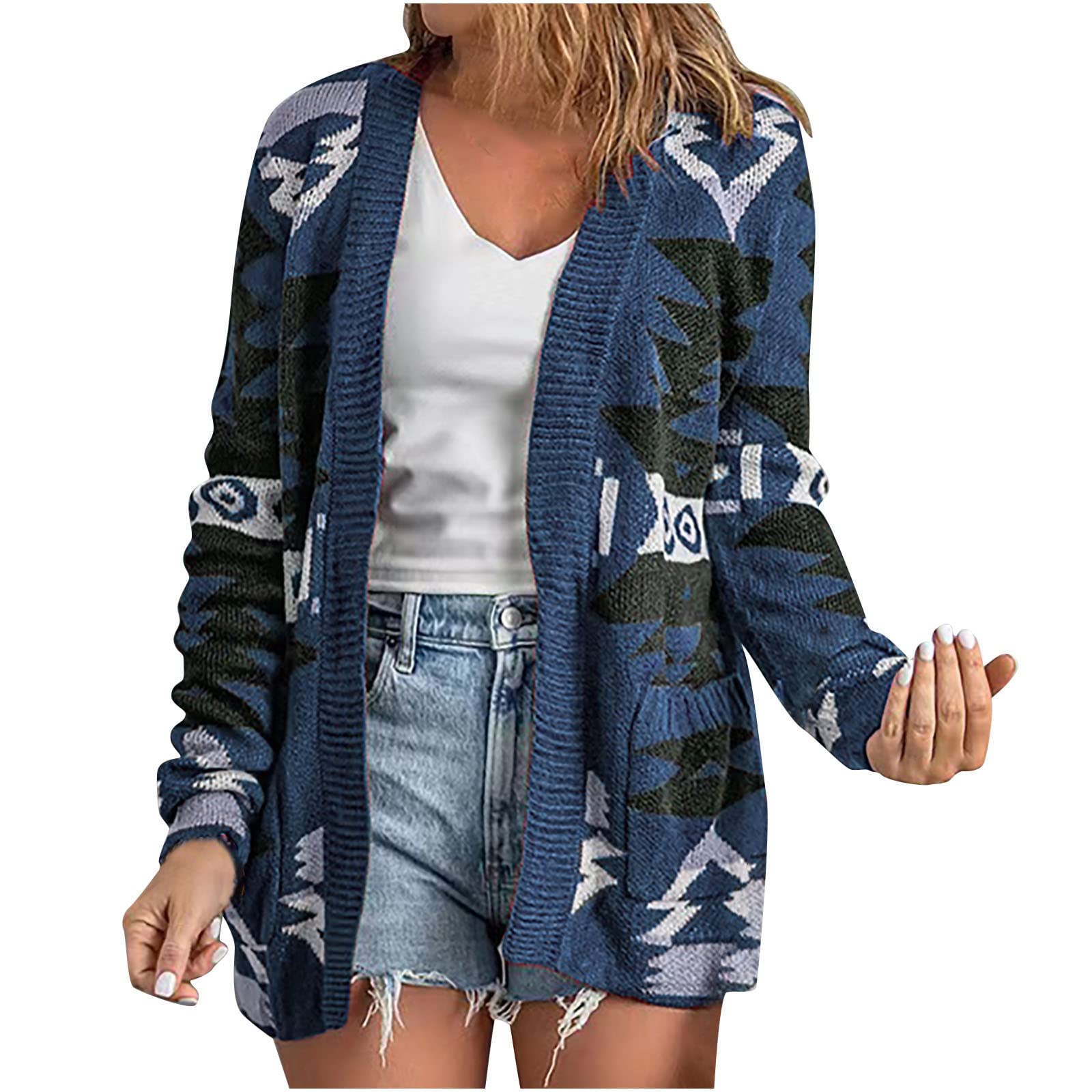 Women's Long Sleeve Printed Cardigan - Autumn Casual Coat Blouse Top with Bell Sleeves | Stylish Fall Fashion Tops for Work, Dating & Everyday Wear