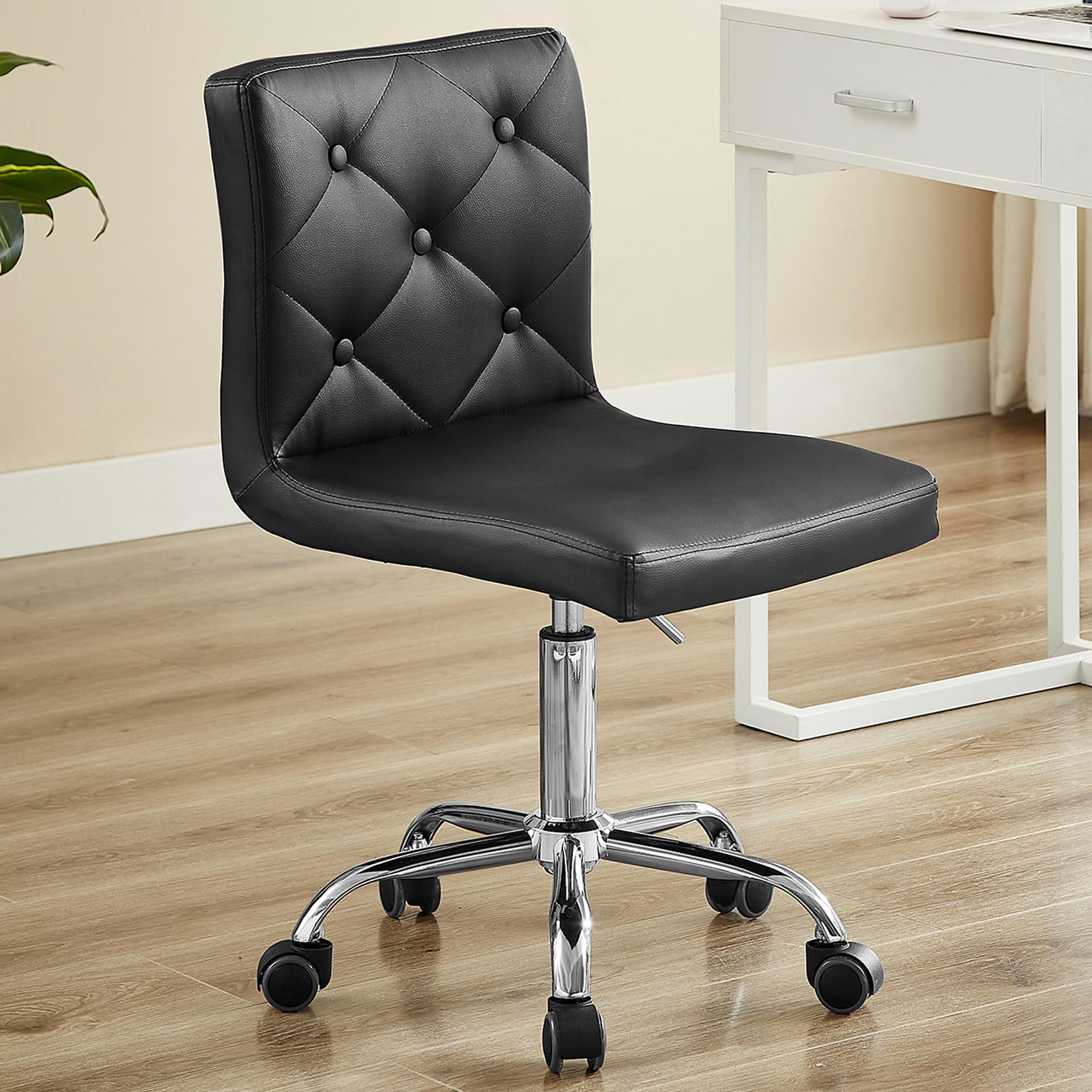 VECELO PU Leather Mid-Back Armless Office Chair - Adjustable Height, 360° Swivel & Rolling Wheels - Ergonomic Desk Chair for Home Office, Study, Gaming & Workspace