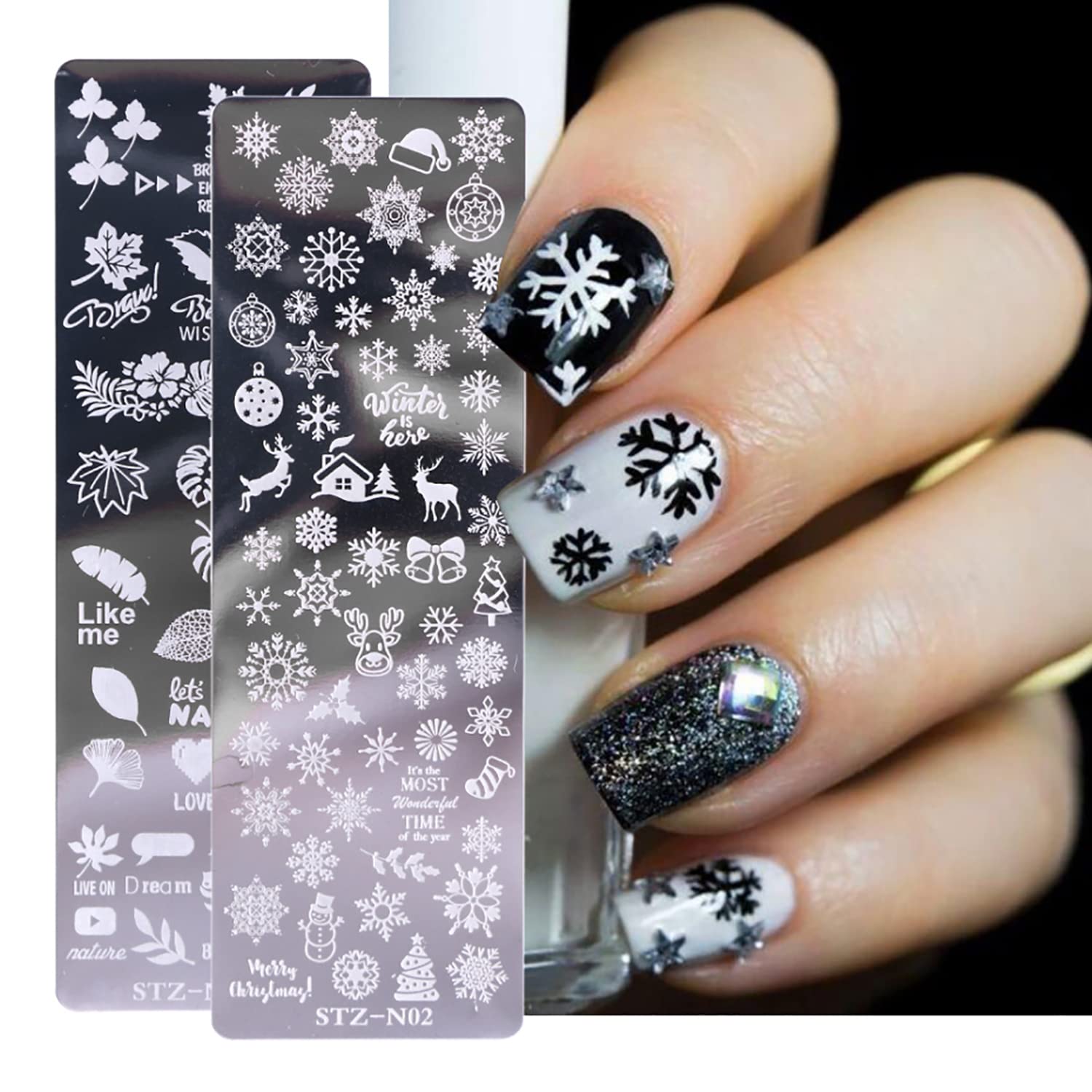 Snowflakes Christmas Nail Stamper Kit - 6Pcs Nail Art Stamping Plates with Silicone Stamper & Scraper - Winter Snowflake & Xmas Tree Designs for Manicure - Perfect for Holiday Nail Art & DIY Christmas Gifts