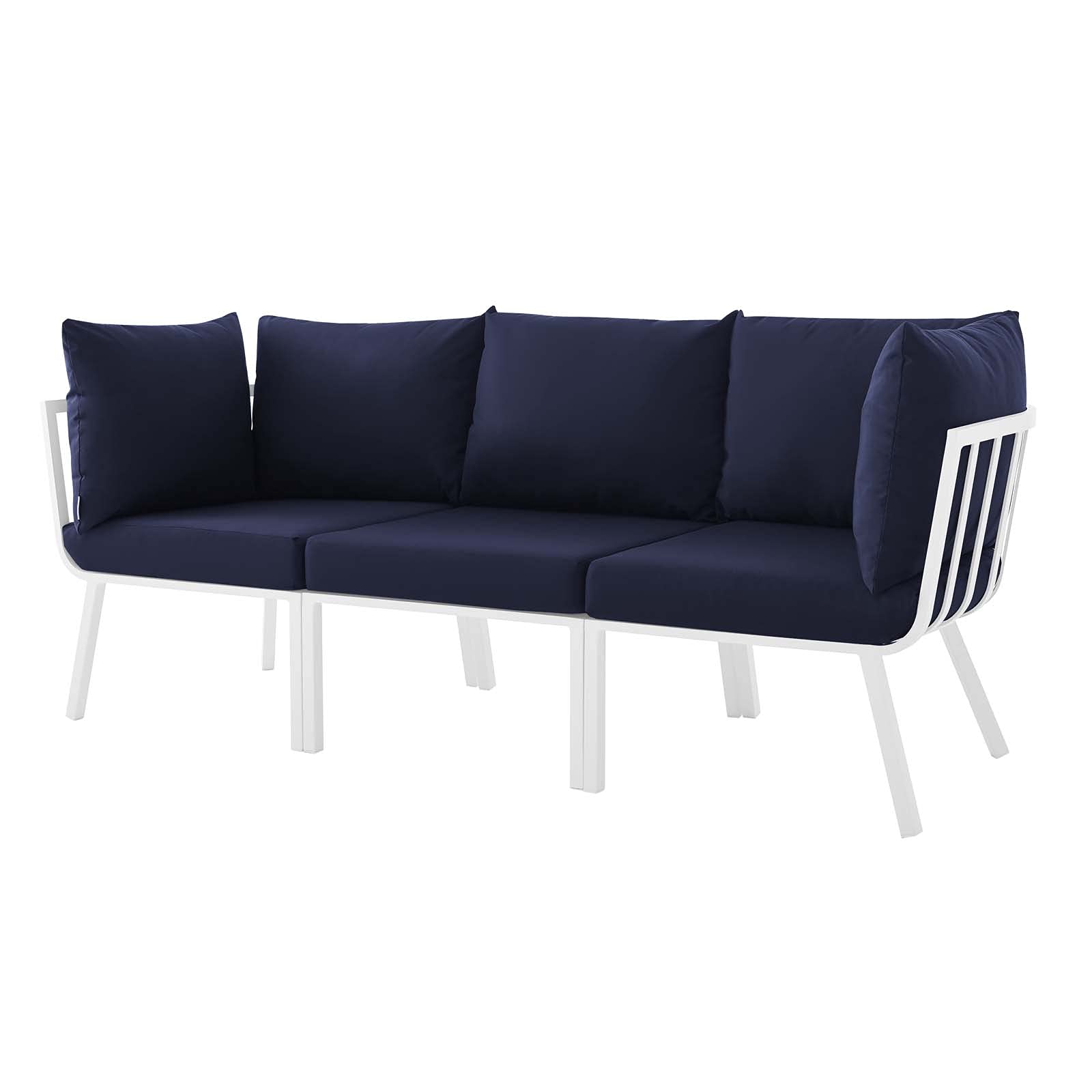 Modern Lounge Sectional Sofa Chair Set - Aluminum Metal Frame, White Blue Navy, Outdoor Patio, Cafe Bistro, Perfect for Garden, Poolside, and Terrace Relaxation