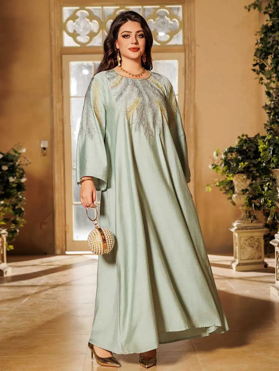 Elegant Eid Embroidered Hotfix Rhinestone Caftan Kaftan Dress for Women - Perfect for Holiday Parties, Weddings & Special Occasions