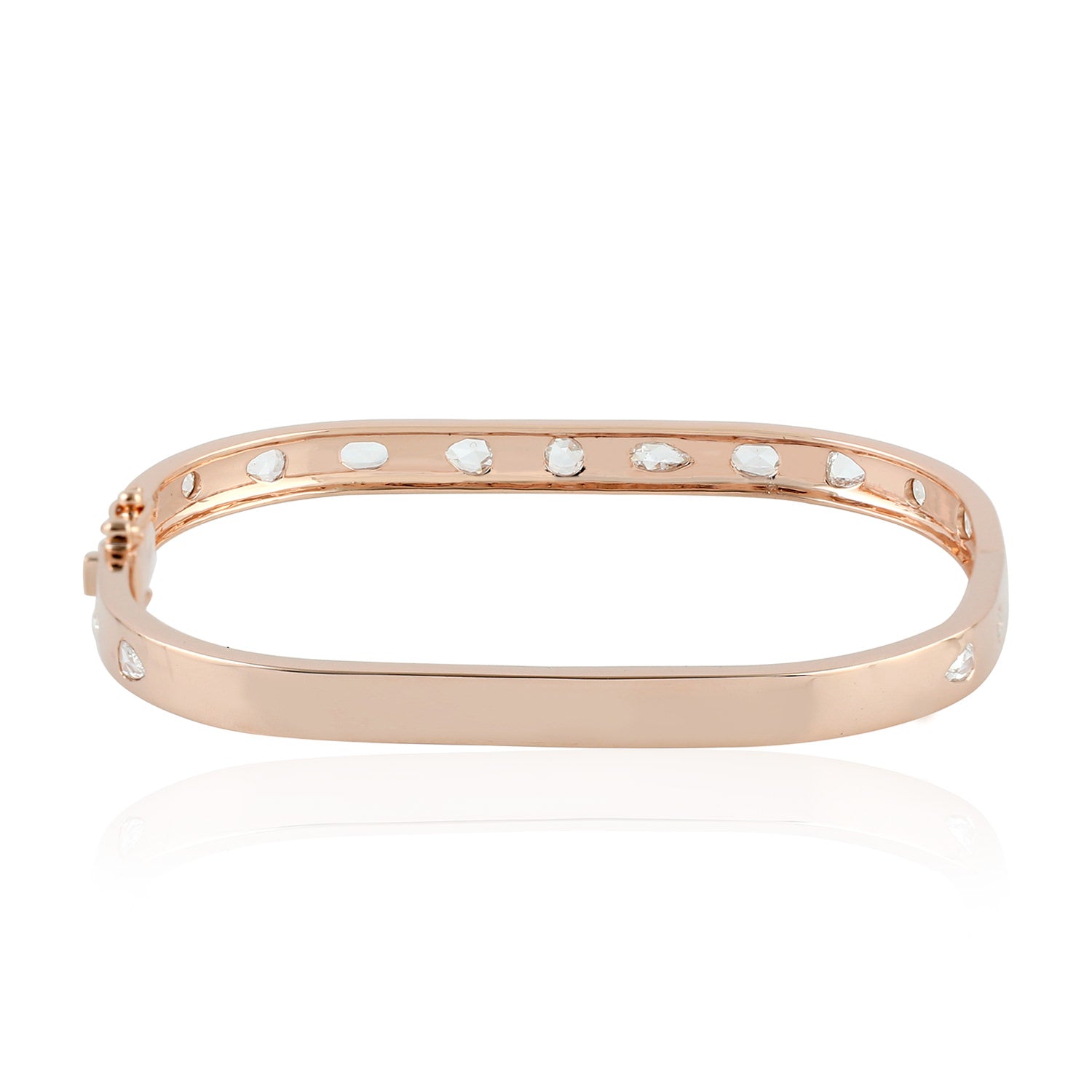 Elegant Rose Cut Diamond 18k Rose Gold Designer Bangle for Women | Luxury Jewelry Gift for Anniversary, Wedding & Special Occasions