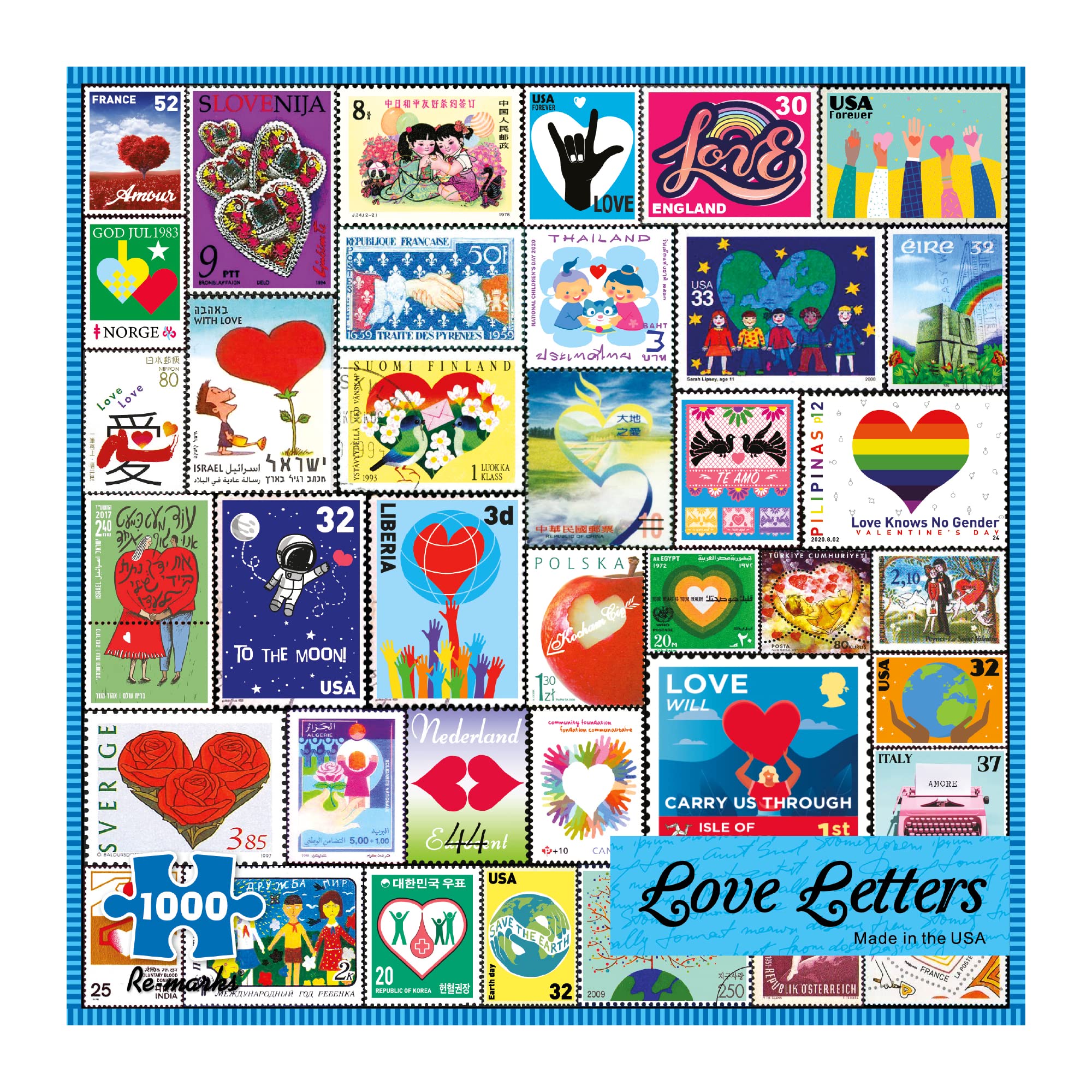 Re-marks Love Letters Stamps Collage 1000-Piece Jigsaw Puzzle for Adults & Families - Perfect for Relaxation, Gift Giving & Home Decor