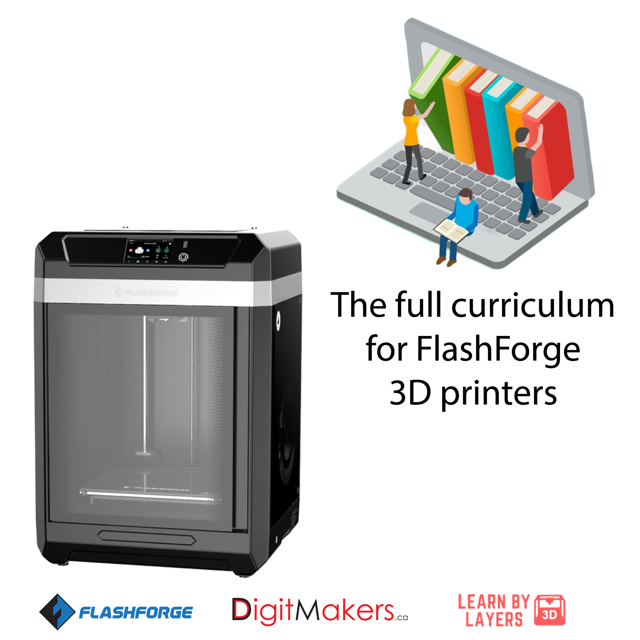 Flashforge Guider 3 High Precision 3D Printer with ETL Certification - Includes Learn By Layers Full Curriculum Bundle for STEM Education & Prototyping Projects
