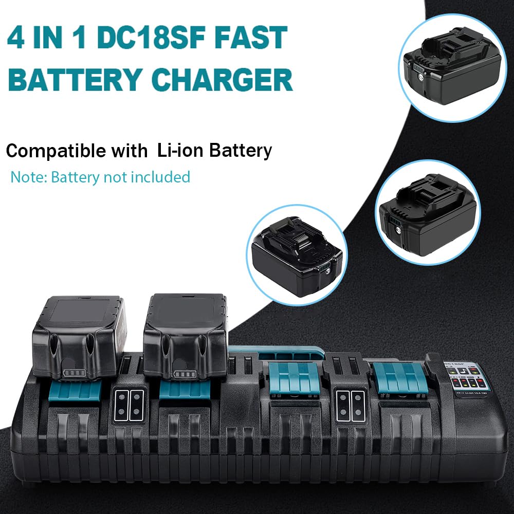 Makita 18V Battery Charger DC18SF - 4-Port Rapid Charger with Dual USB Ports | Fast Simultaneous Charging for 18V Power Tools | Perfect for Construction Sites, Workshops & Home DIY Projects