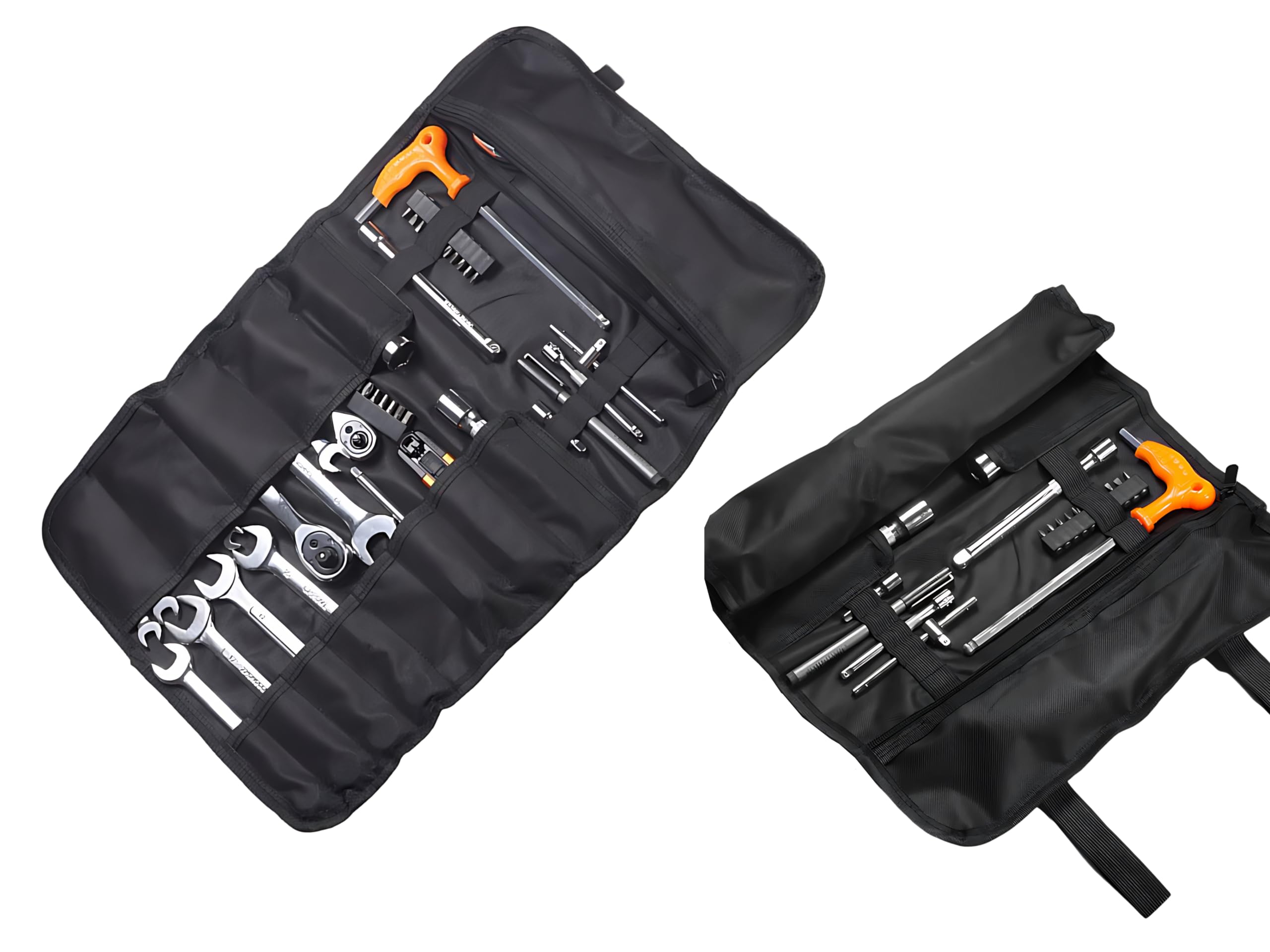 Heavy-Duty Rolling Tool Bag for Motorcycle & Car - Black with Handle & Elastic Rope - Thickened Abrasion-Resistant Oxford Fabric for Electricians, Wrenches & Screwdrivers - Perfect for Roadside Repairs & Professional Tool Storage