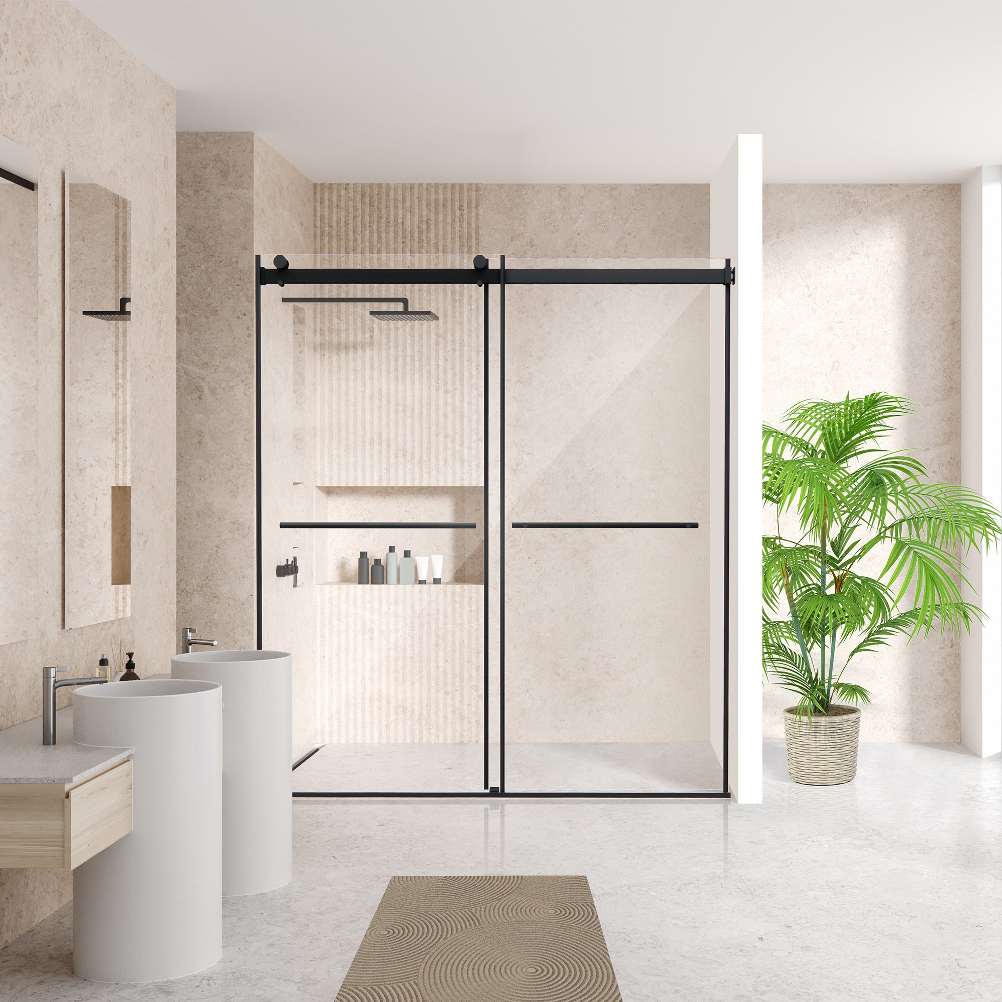 Belizzi Frameless Matte Black Roller Shower Door with Clear Glass - Modern Bathroom Upgrade for Walk-In Showers & Spa-Like Experience