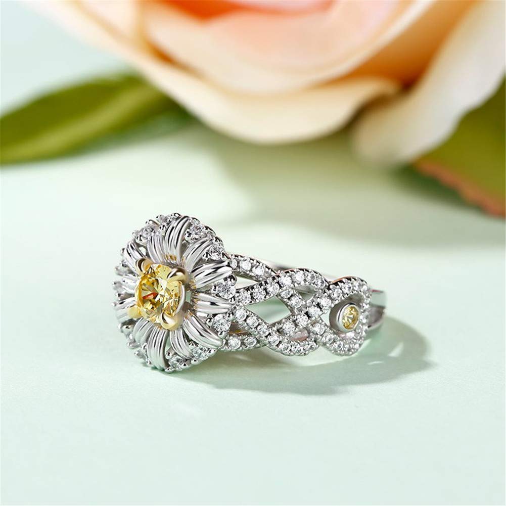 Jeulia 925 Sterling Silver Daisy Flower Ring for Women - Intertwined Hawaiian Floral Engagement Ring Set with White Diamond Halo, Bridal Wedding Anniversary Birthday Gift (Includes Jewelry Box) | Perfect for Beach Weddings, Boho Style & Everyday Elegant Wear