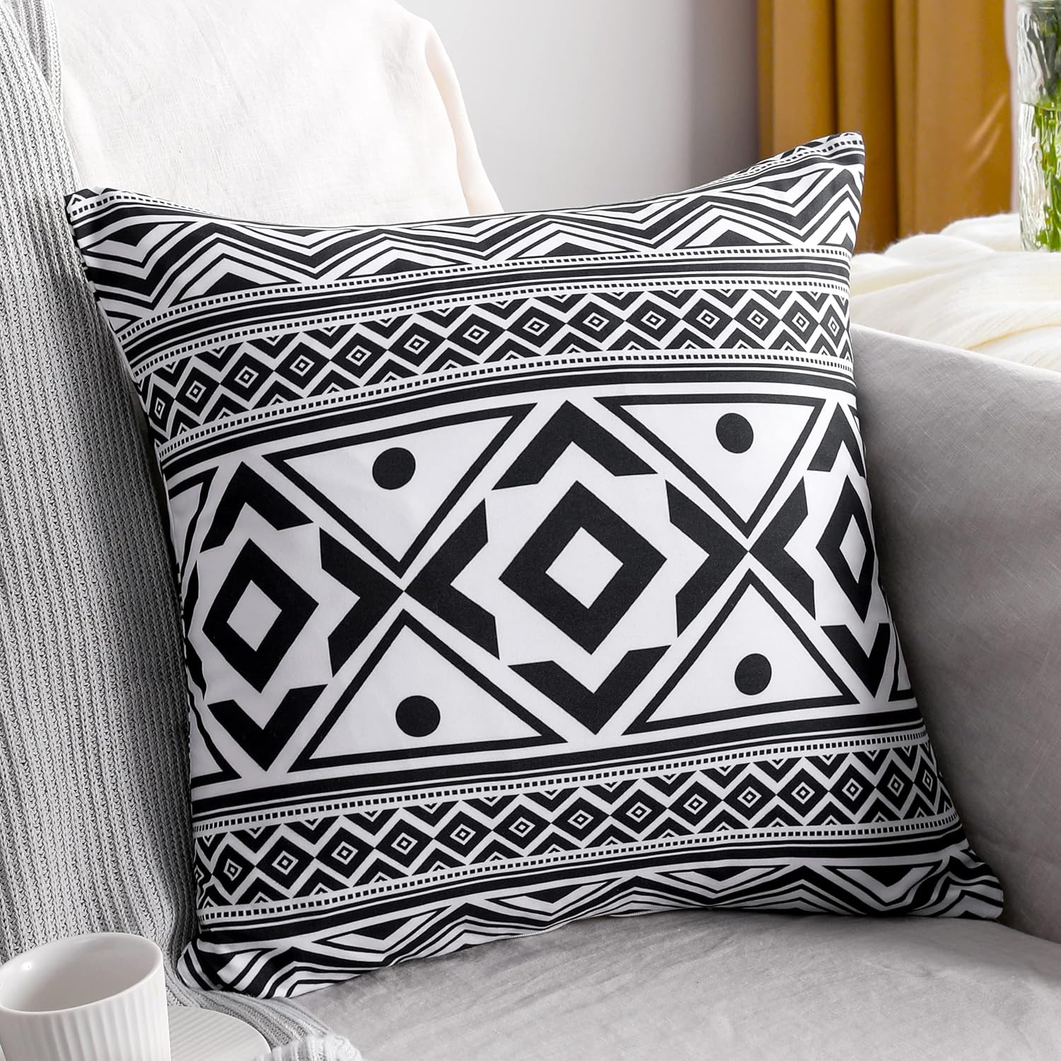 NTBAY Microfiber Geometric Throw Pillow Cover 18x18 Inches - Black and White Modern Design for Sofa, Bed, Couch Decor - Soft Decorative Square Pillow Case for Living Room, Bedroom